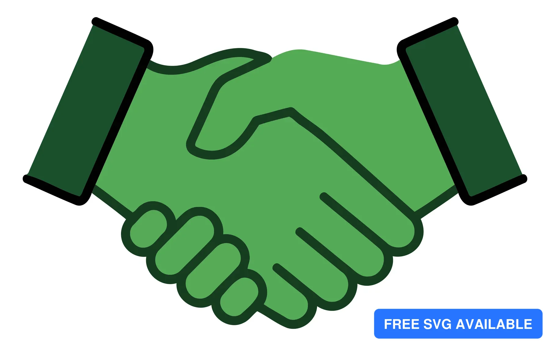 Two hands shaking in a professional handshake with green color scheme