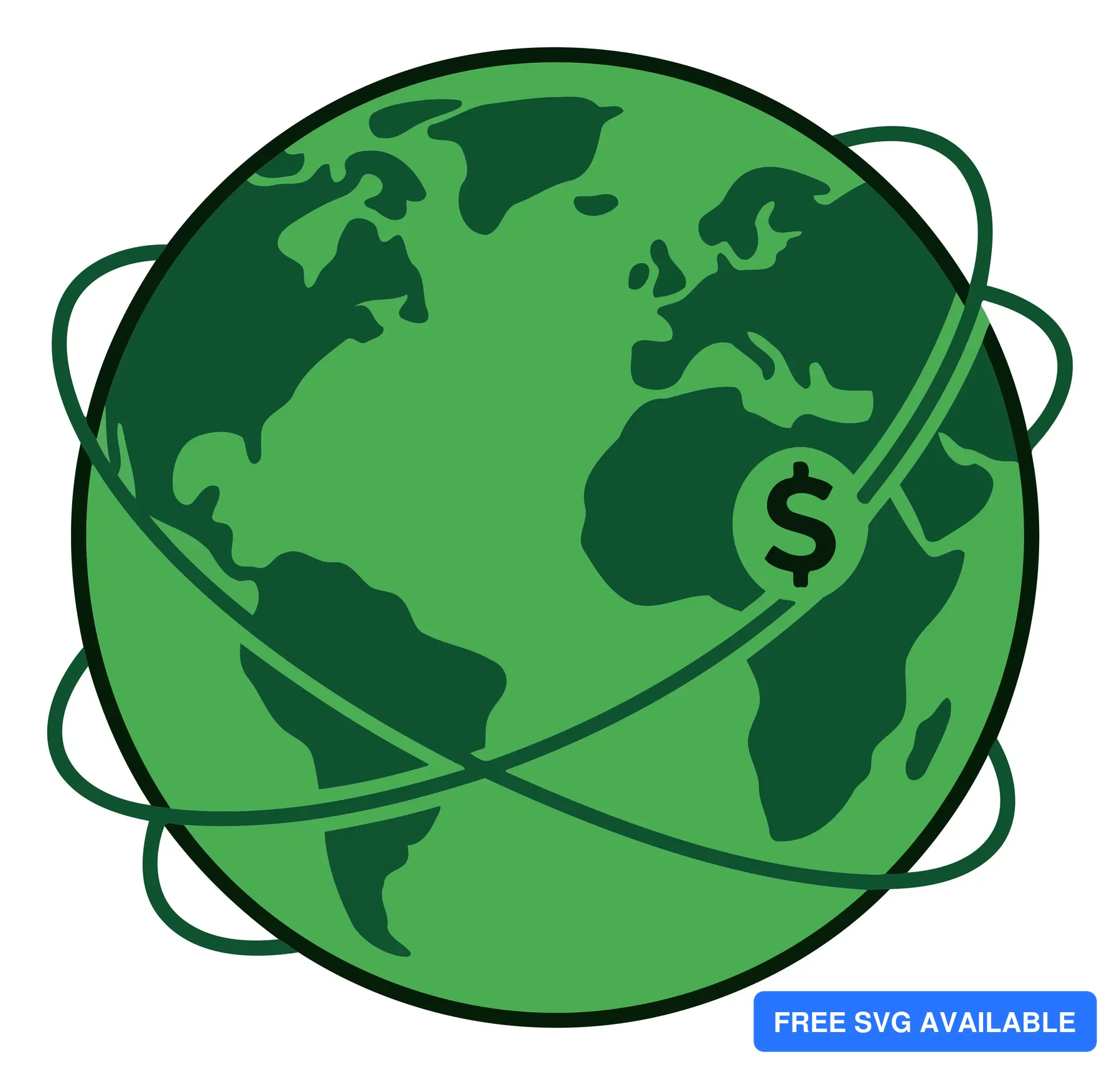 A stylized green globe with currency symbol and interconnected lines representing global finance.