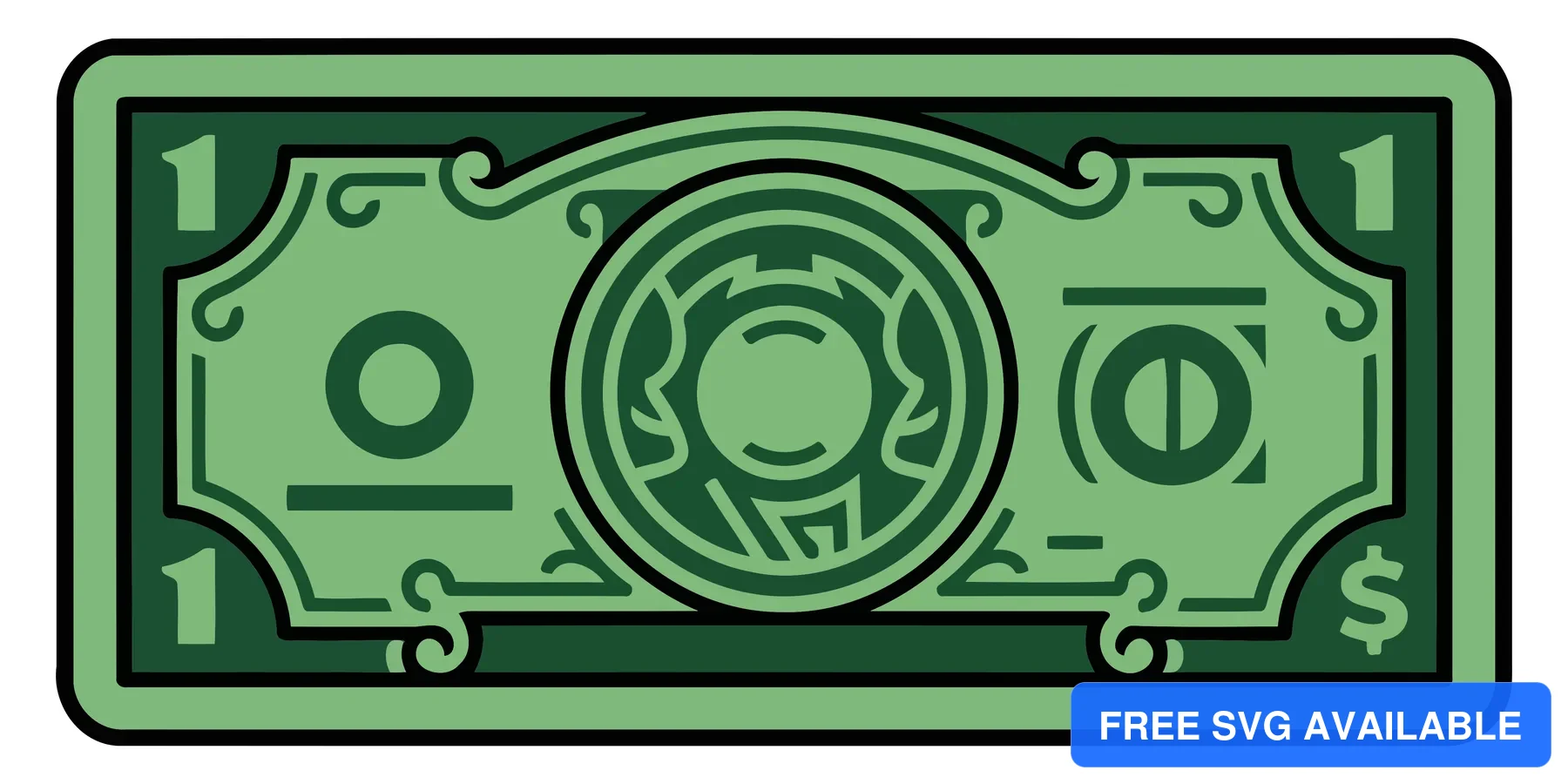 A green dollar bill with a minimalist portrait silhouette inside