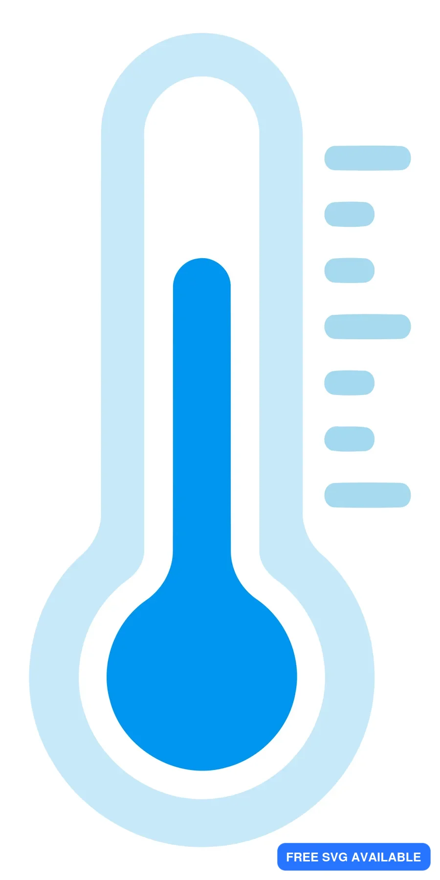 A minimalist blue thermometer icon with a gradient scale showing temperature measurement