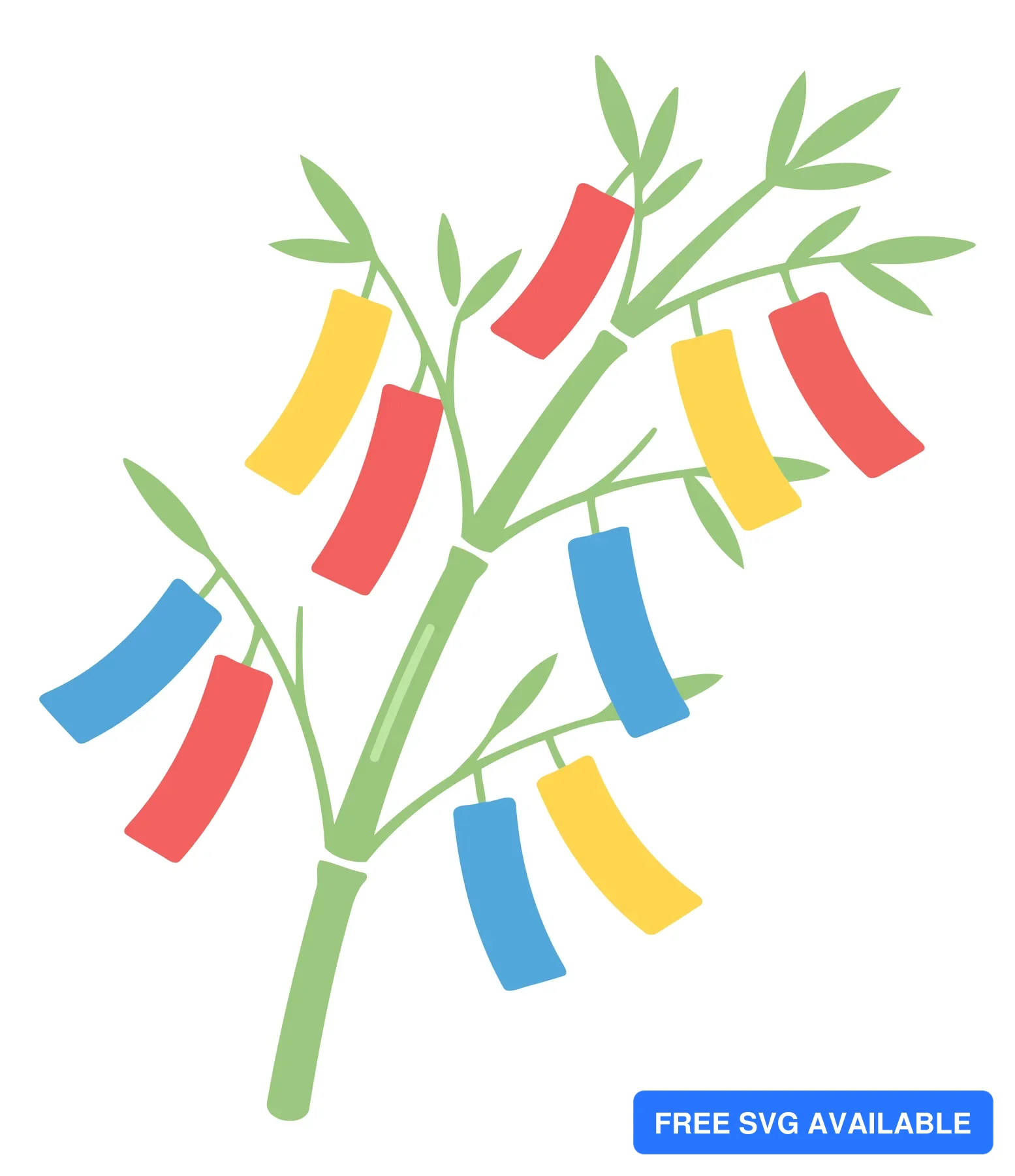 A tree branch with colorful triangular flags hanging from it