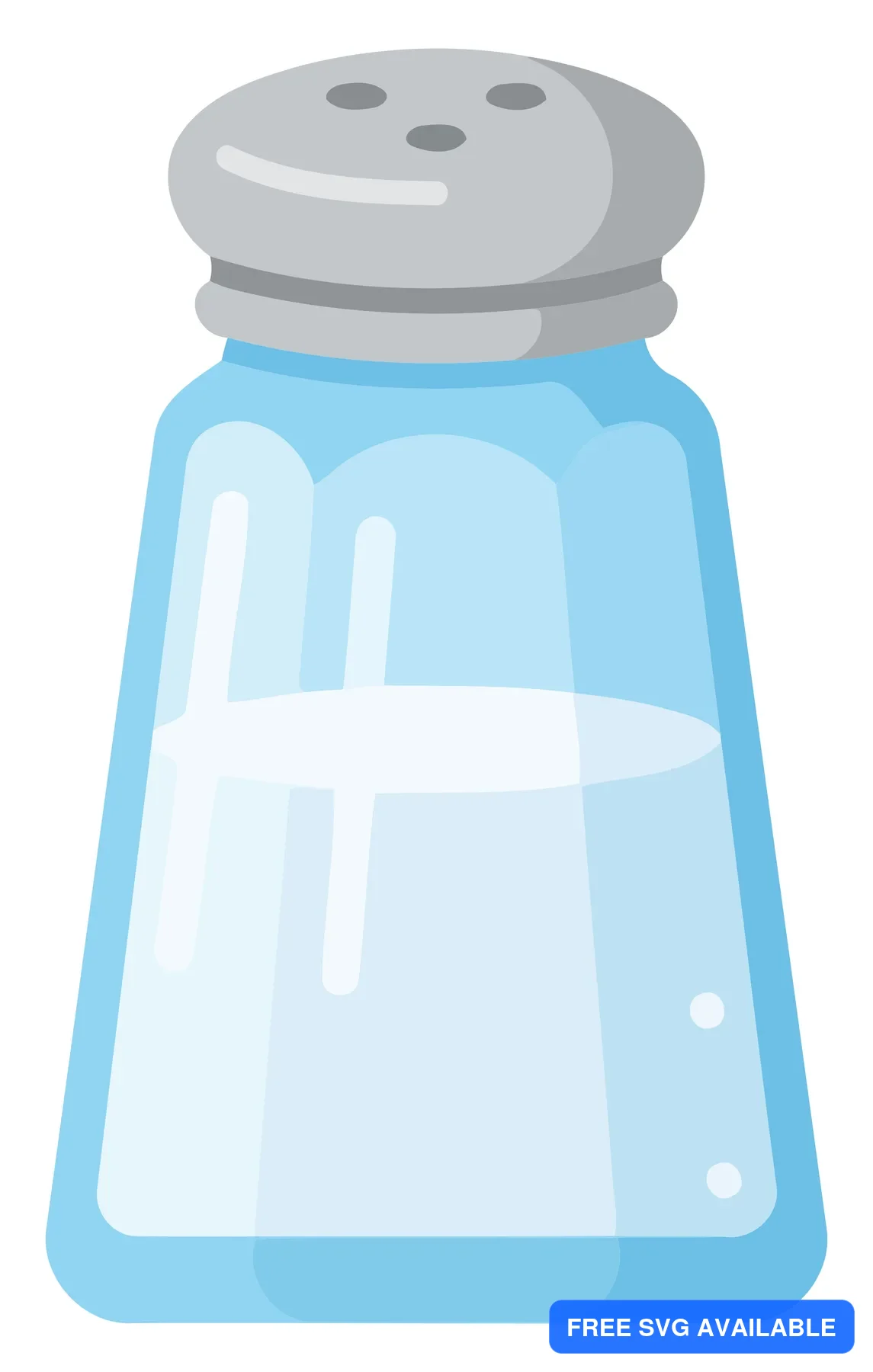 A stylized blue salt shaker with a gray lid and a simple face design
