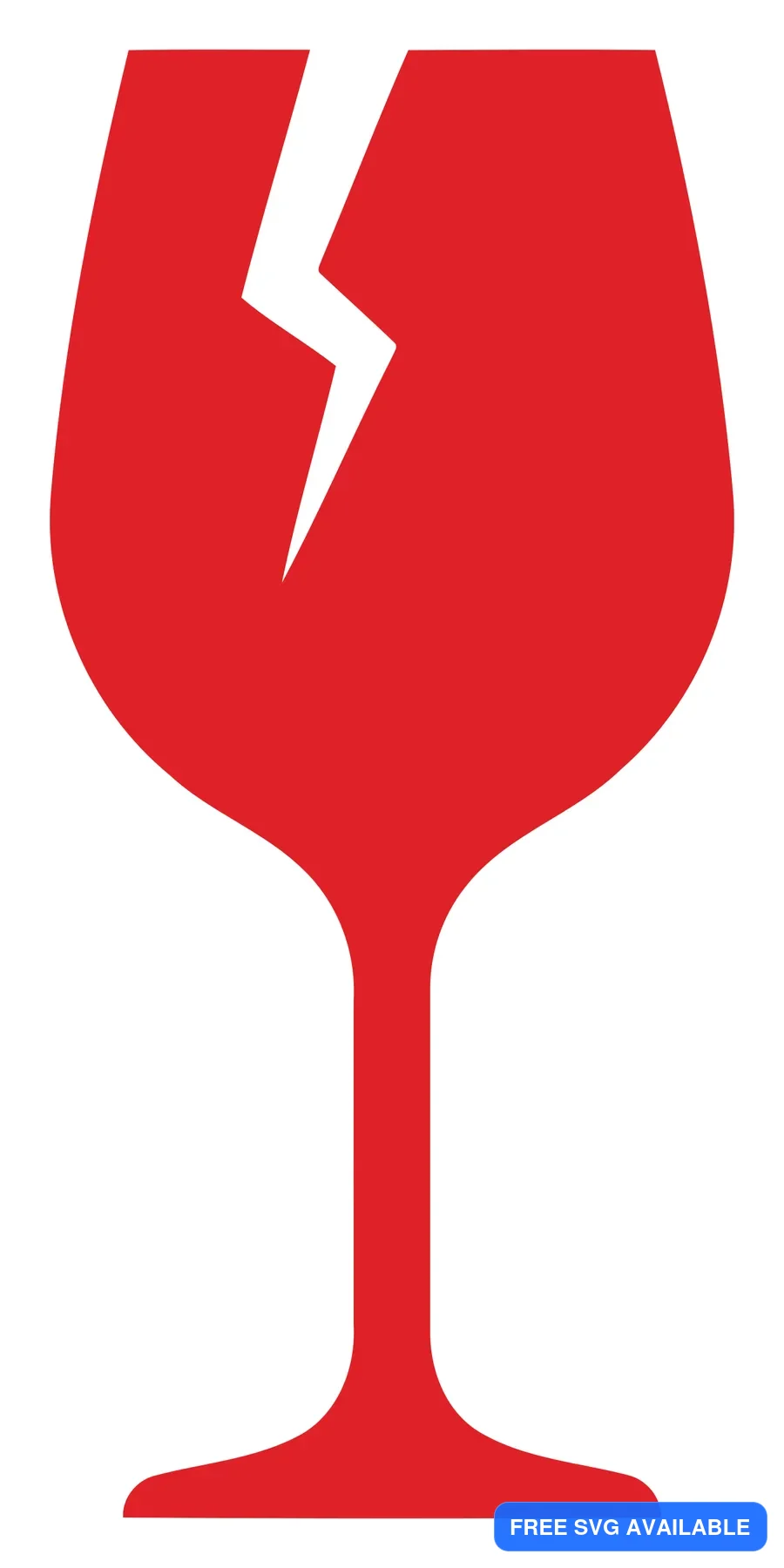 A red wine glass with a diagonal crack