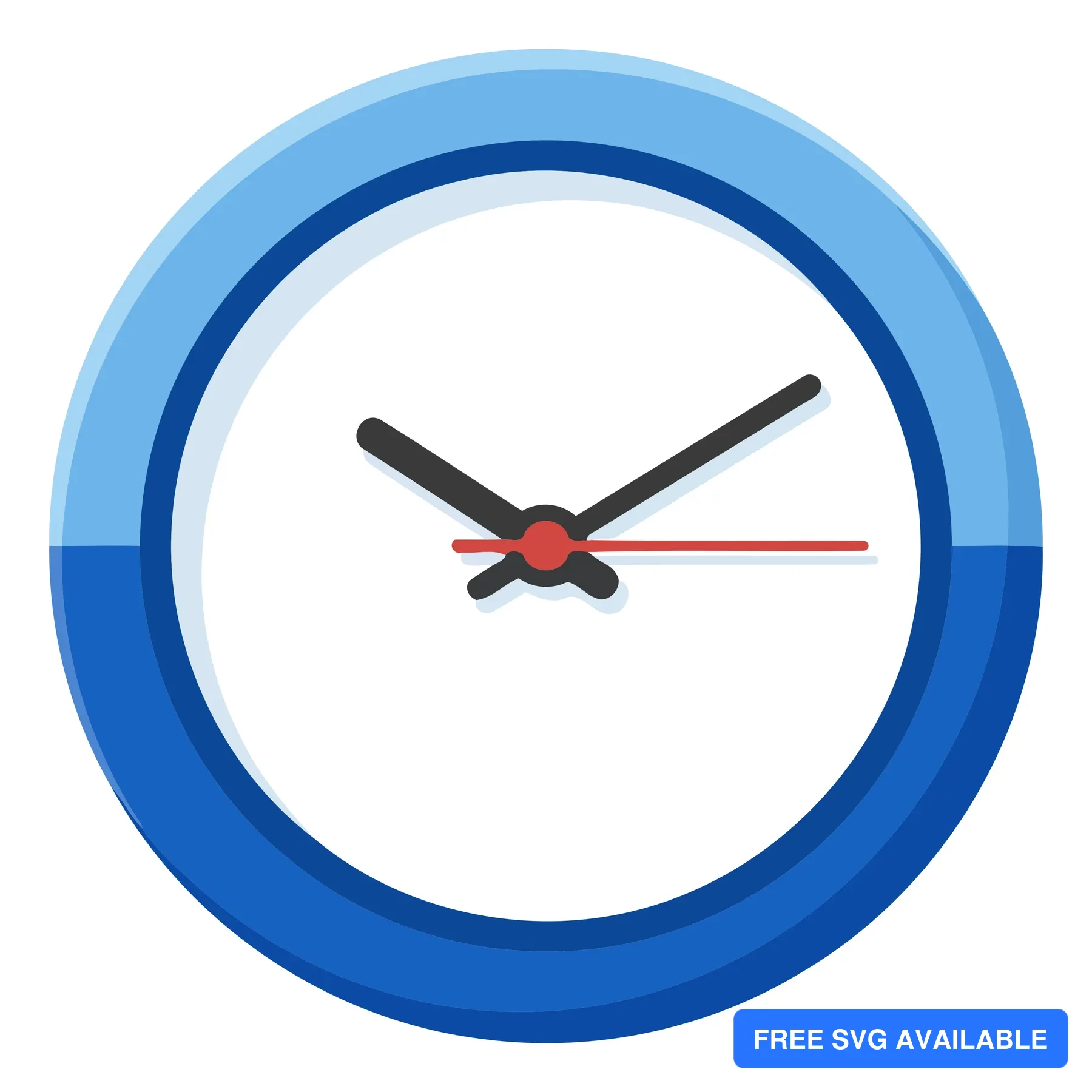A modern blue circular clock with hour, minute, and second hands