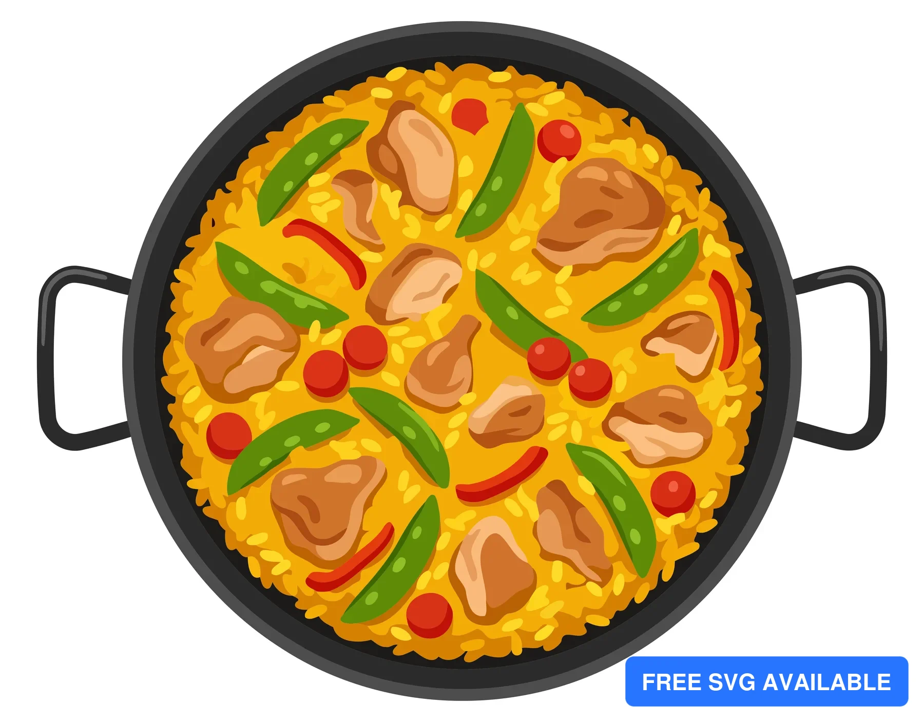 A stylized flat design illustration of a pizza with vegetables and meat
