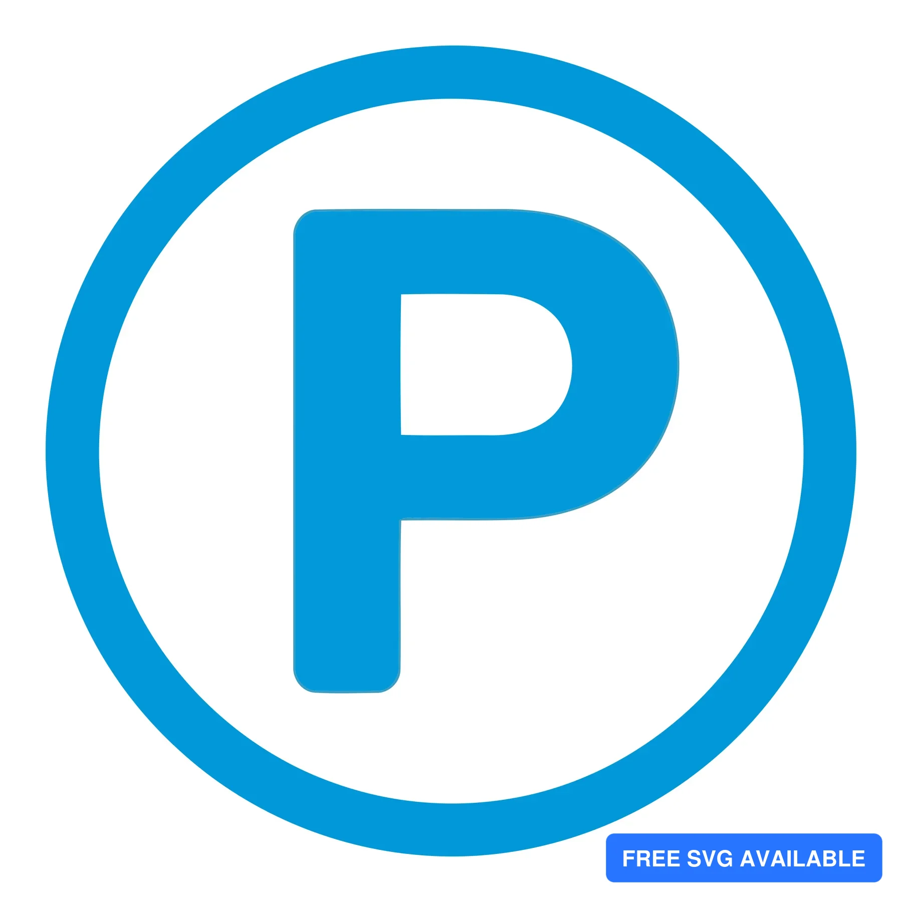 A blue letter P inside a circular outline representing a parking symbol