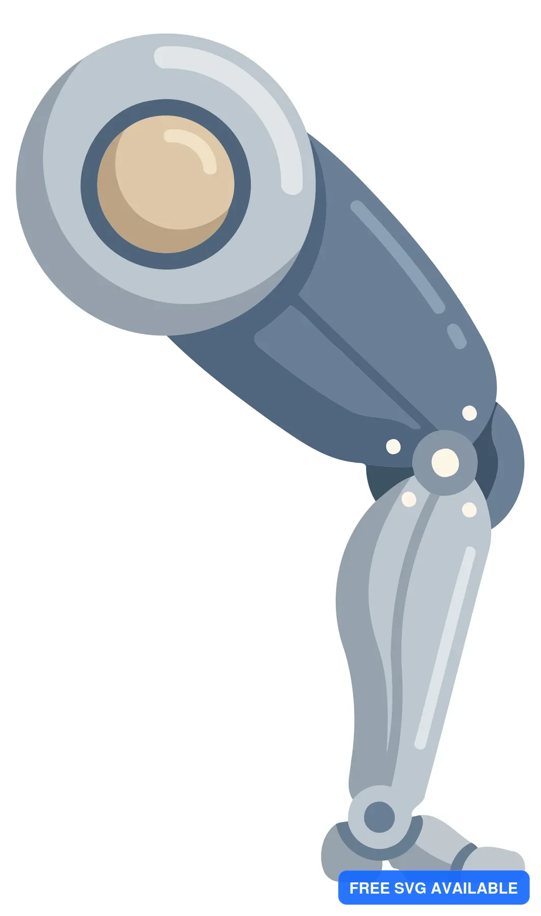 A stylized robot arm with a rounded head and mechanical joints in a clean illustration