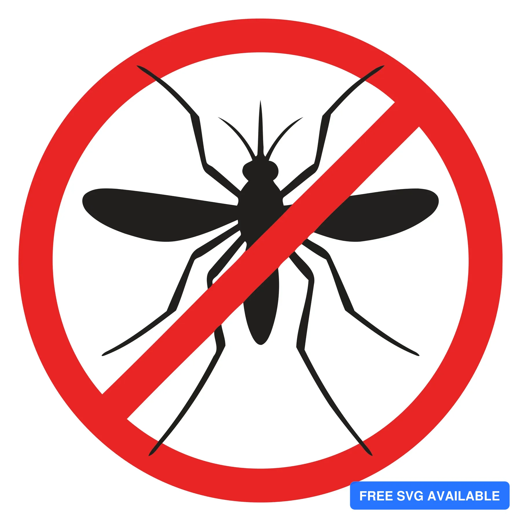 Red prohibition circle with crossed-out mosquito vector symbol