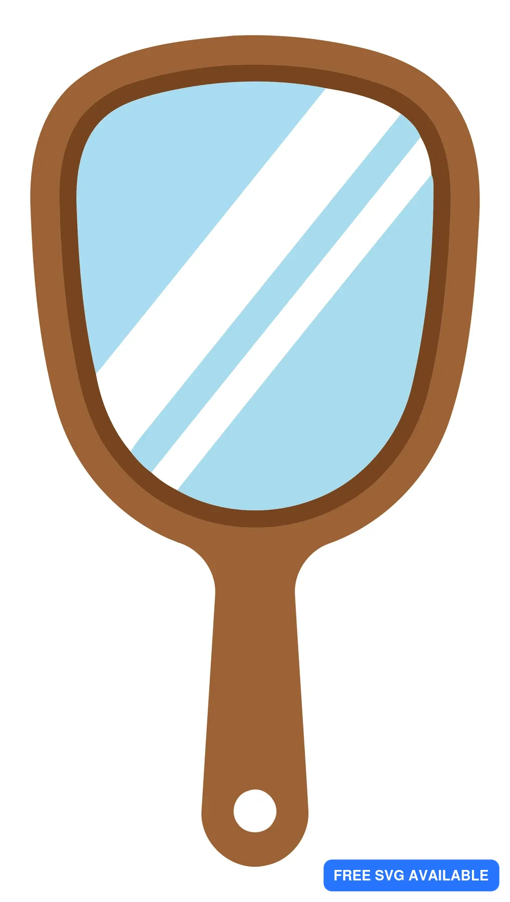 A stylized handheld mirror with diagonal stripes on a reflective surface