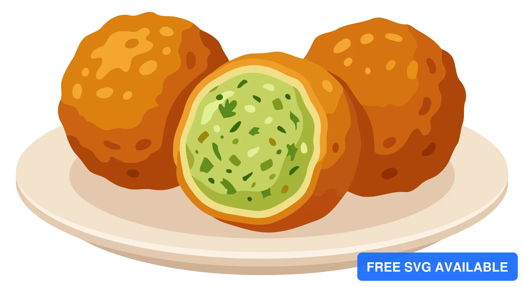 A vector illustration of fried green plantain halves on a plate with visible seeds inside