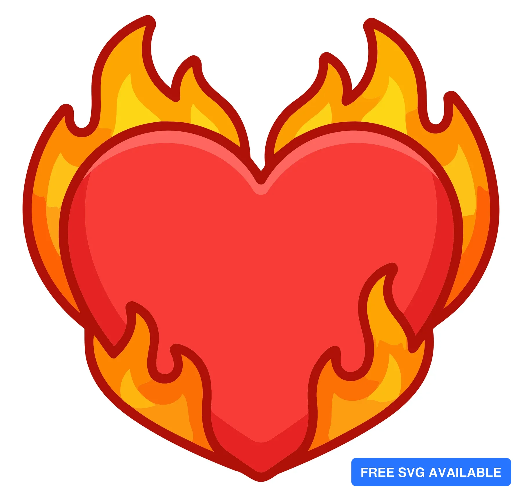 A stylized heart with fiery flames along the edges in a vector graphic design