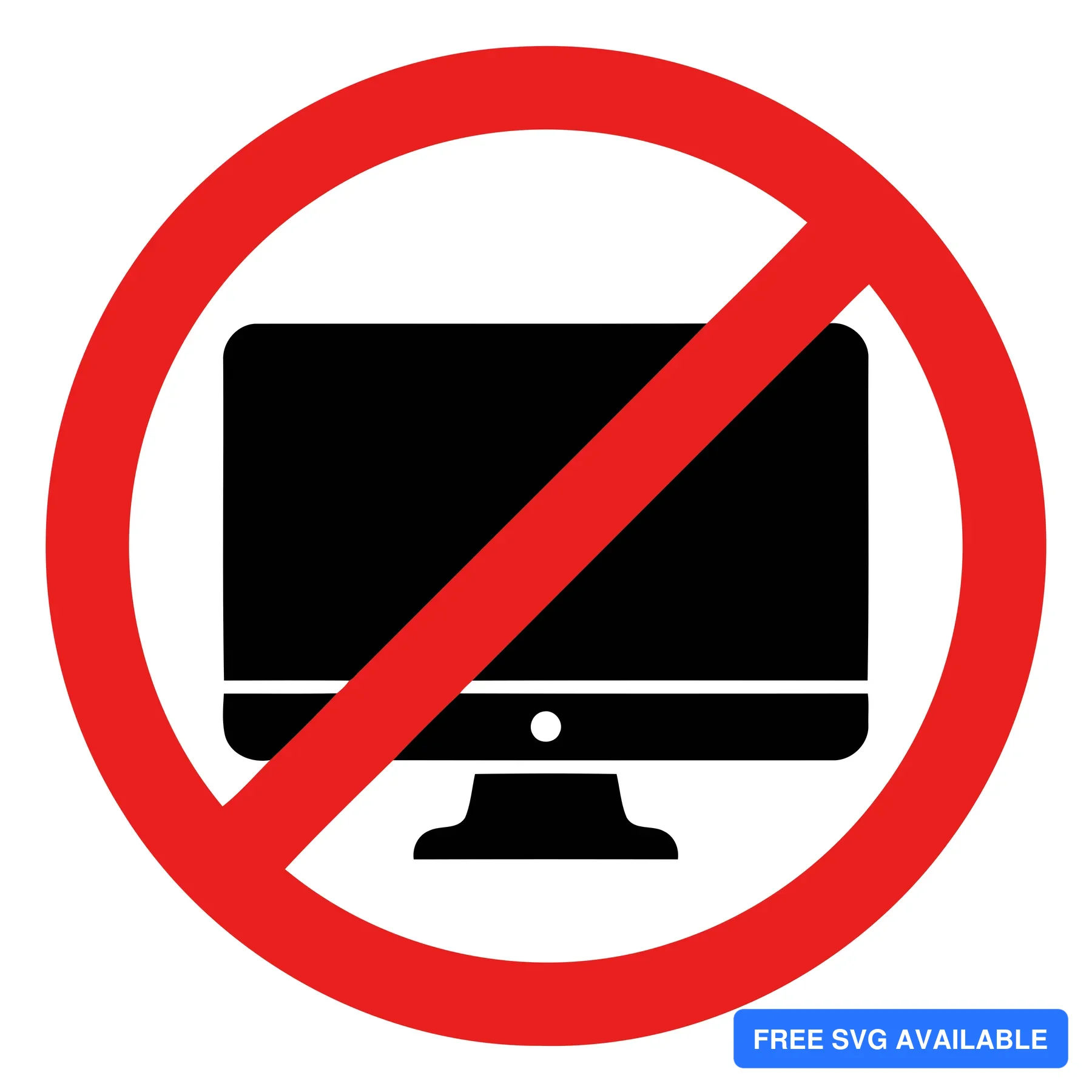 A red prohibition symbol with a crossed-out computer monitor inside a circle