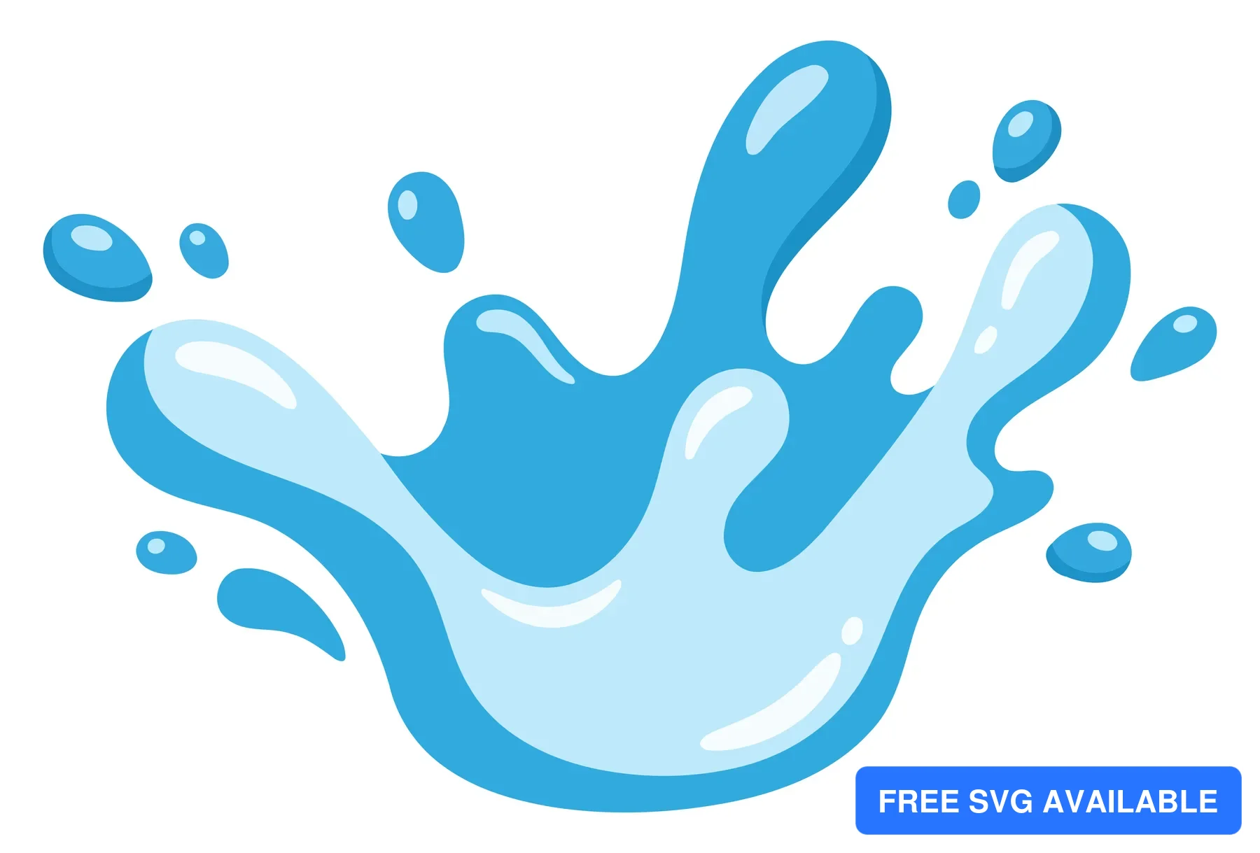 A stylized blue water splash with dynamic splashes in an abstract vector illustration