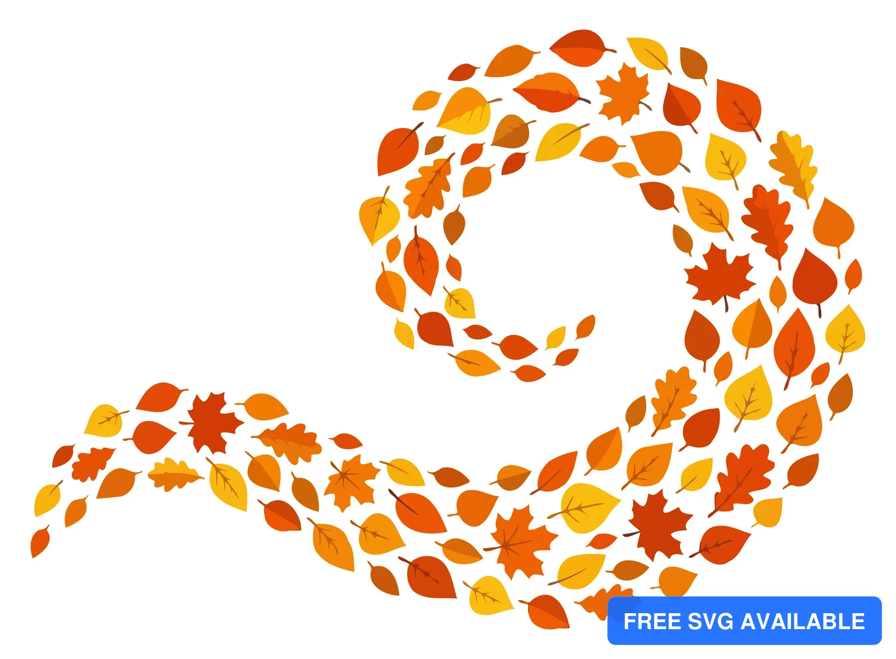 A stylized swirling pattern of autumn leaves in warm colors