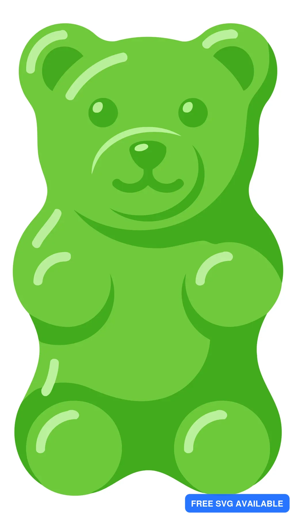 A cute green gummy bear cartoon illustration with simple shading and friendly facial features.