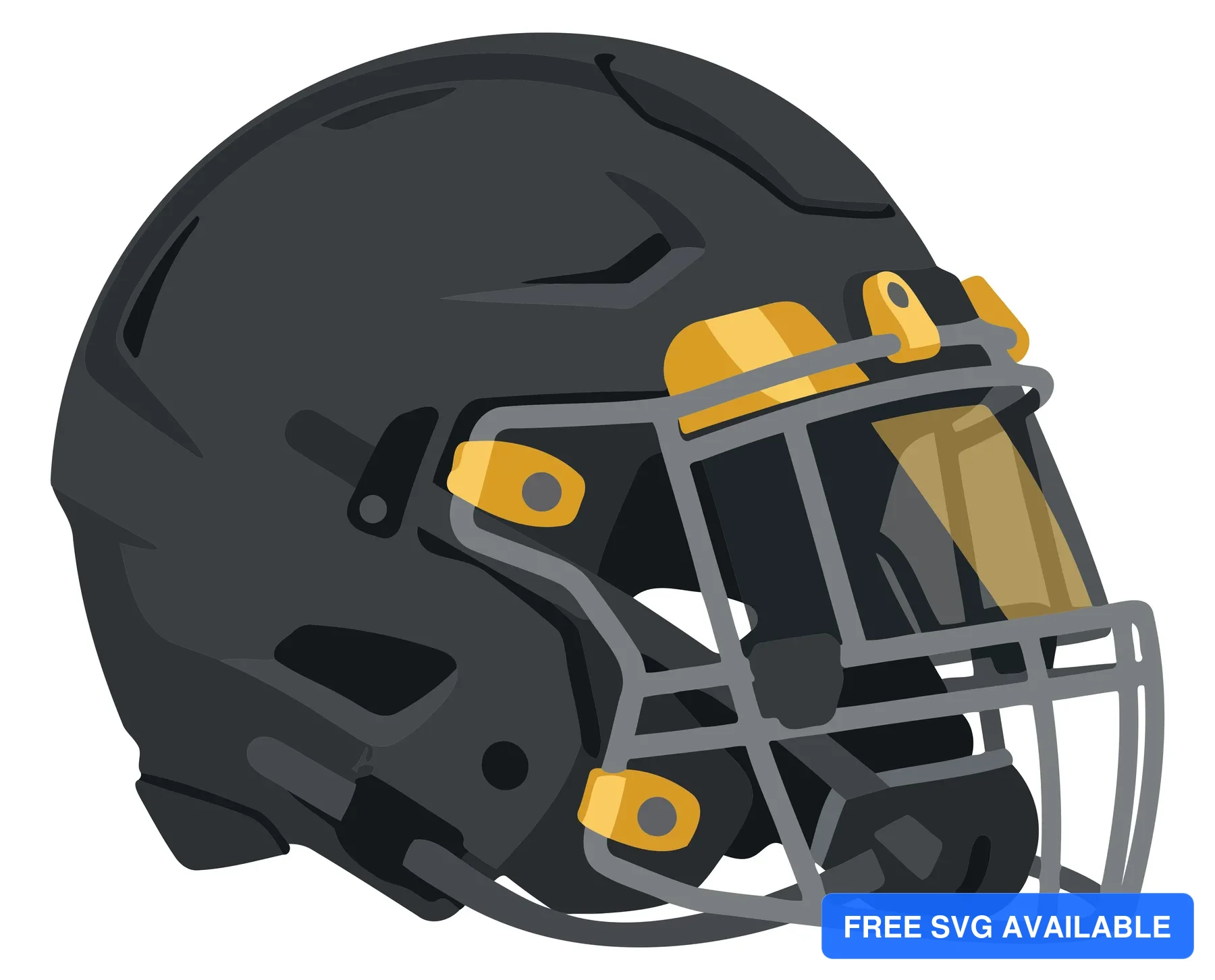 A stylized vector illustration of a football helmet with black and gold accents