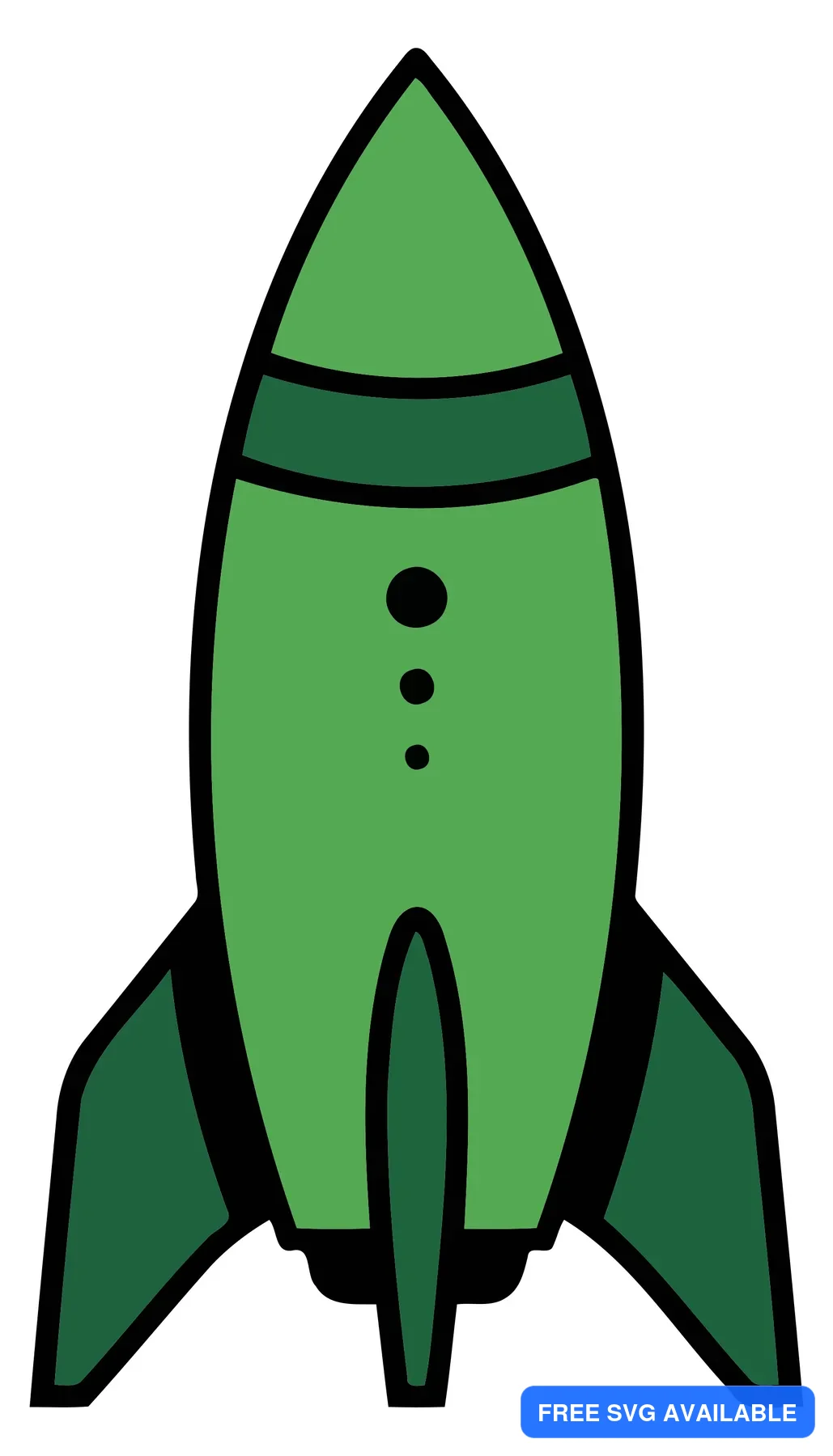 A minimalist green rocket ship illustration with pointed nose and fins