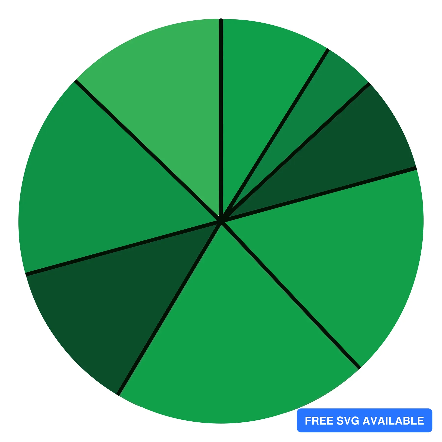 A circular graphic with gradient green and teal segments