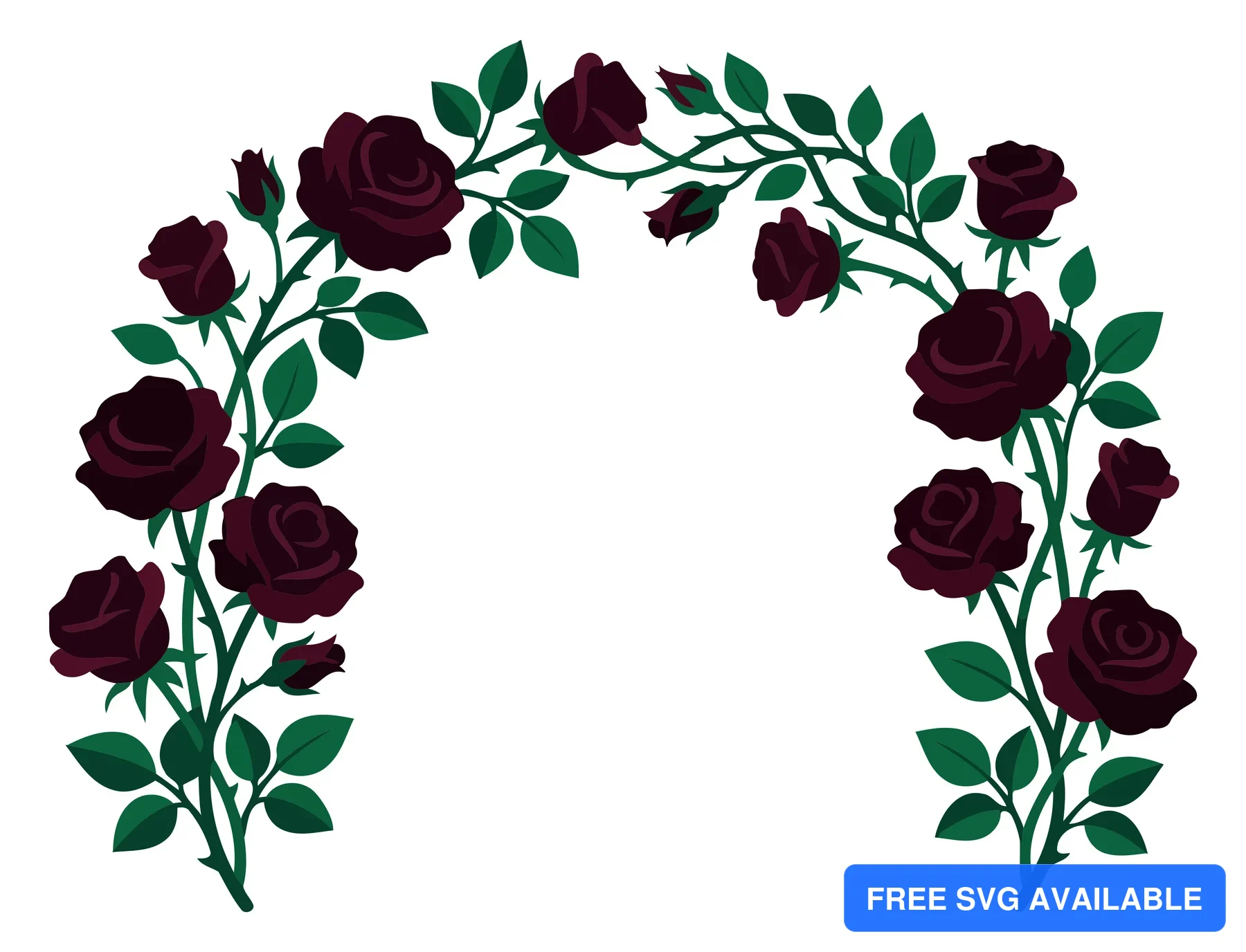 A decorative vector illustration of a curved arch with red roses and green leaves
