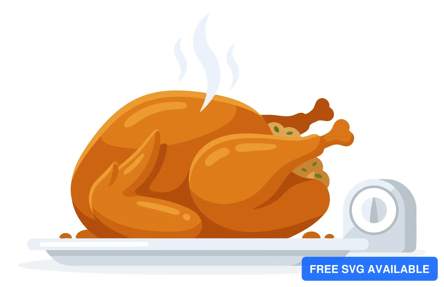 A roasted turkey with steam on a plate next to a digital kitchen scale