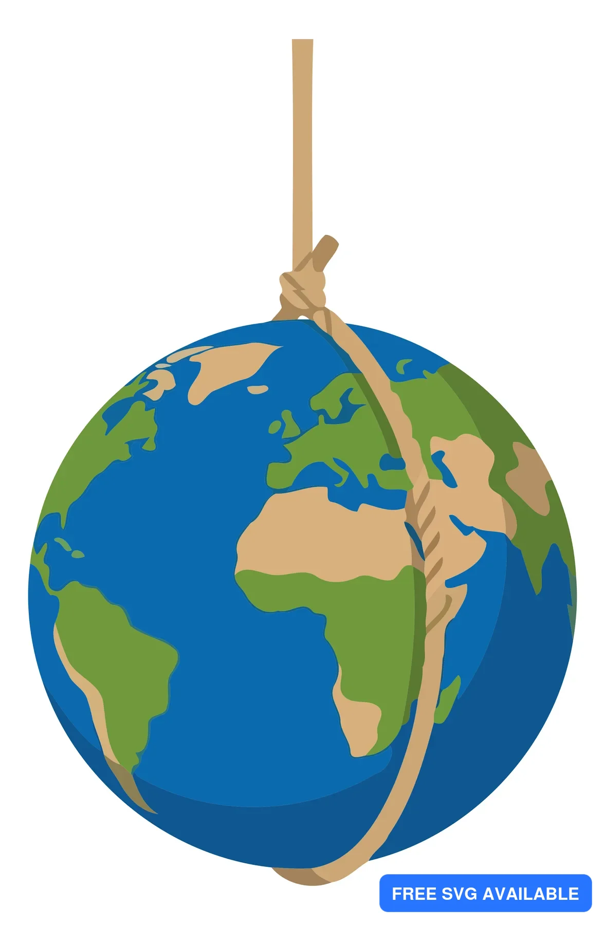 A stylized globe with a rope cutting through it, showing continents and landmasses
