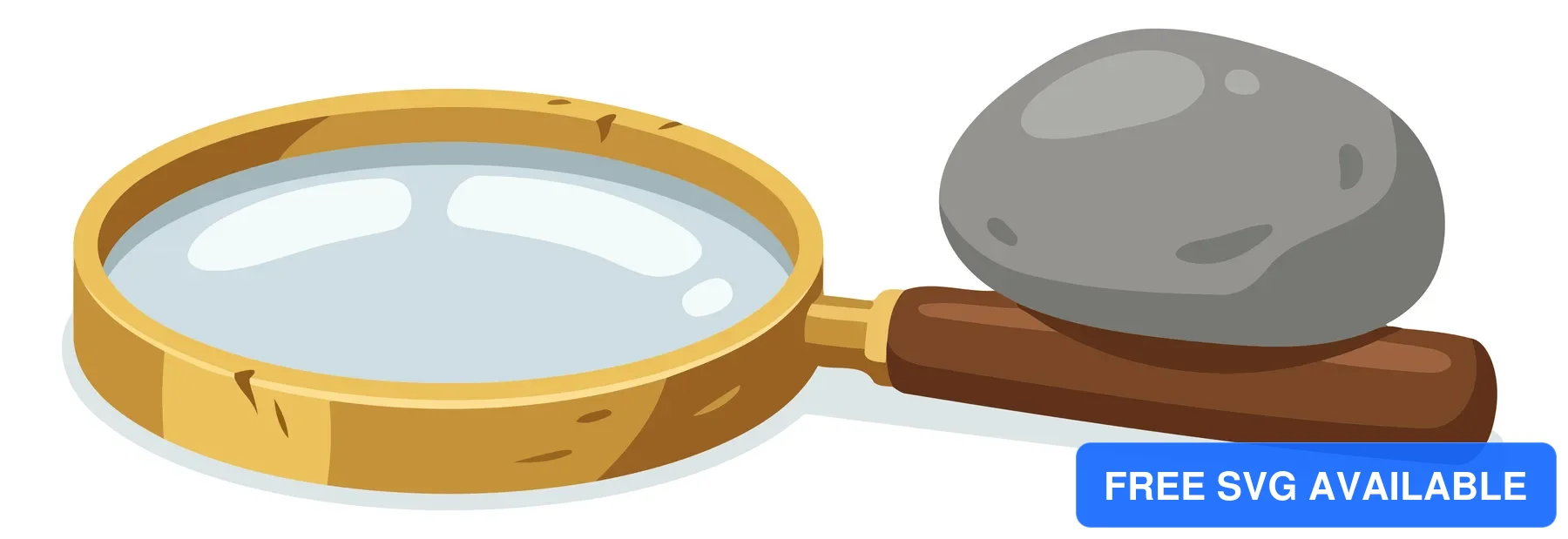 A magnifying glass examining a grey rock in an illustration style