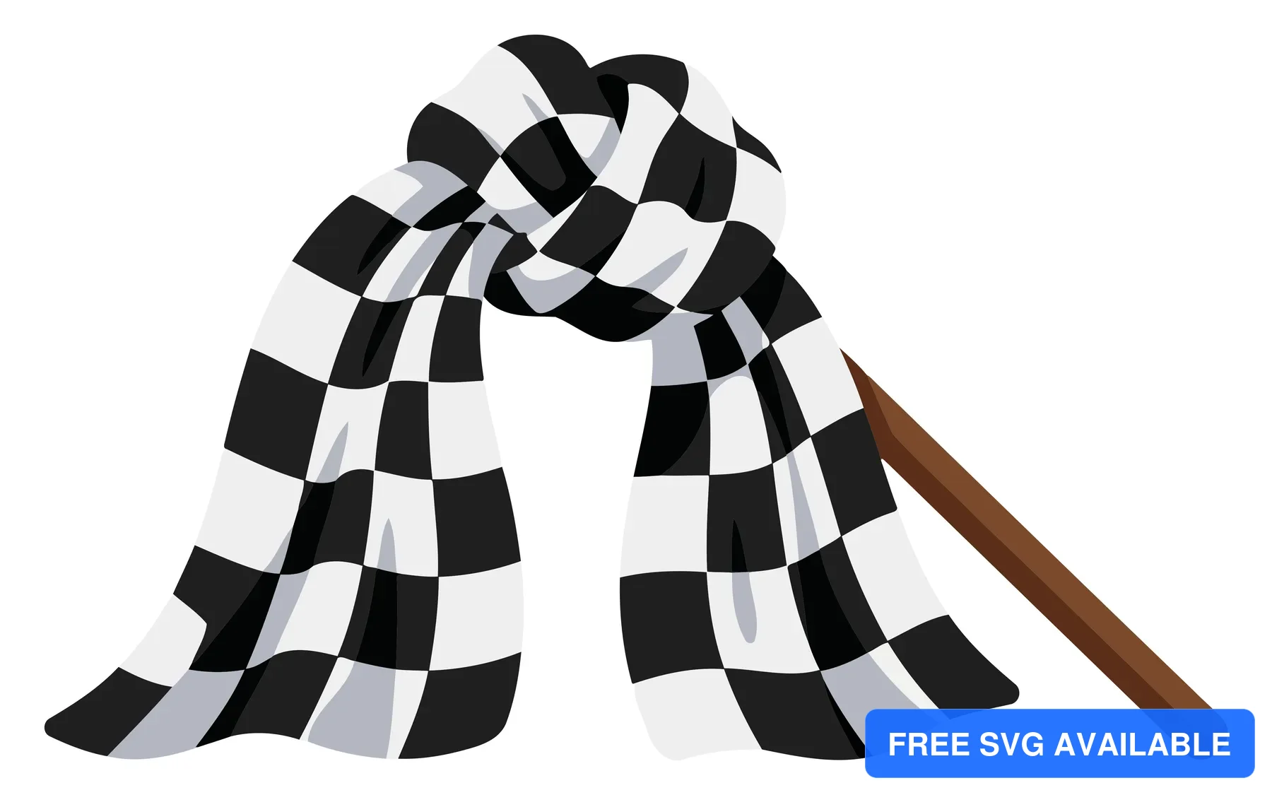 A stylized checkered scarf with a wooden handle in a vector illustration