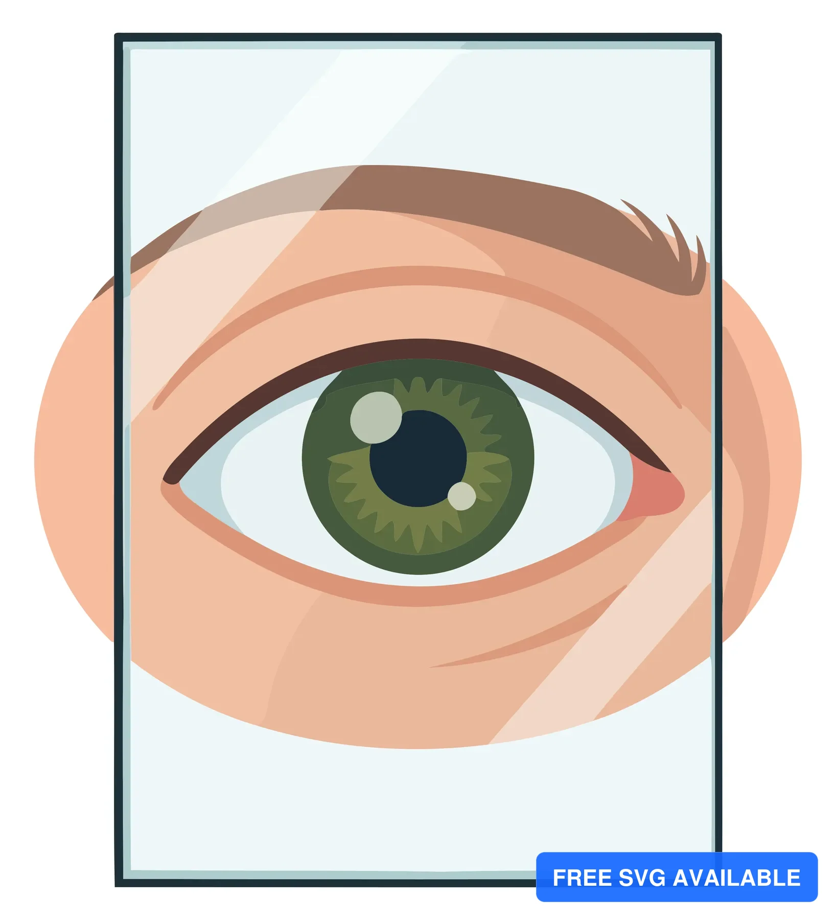 A stylized illustration of a human eye with green iris and natural skin texture