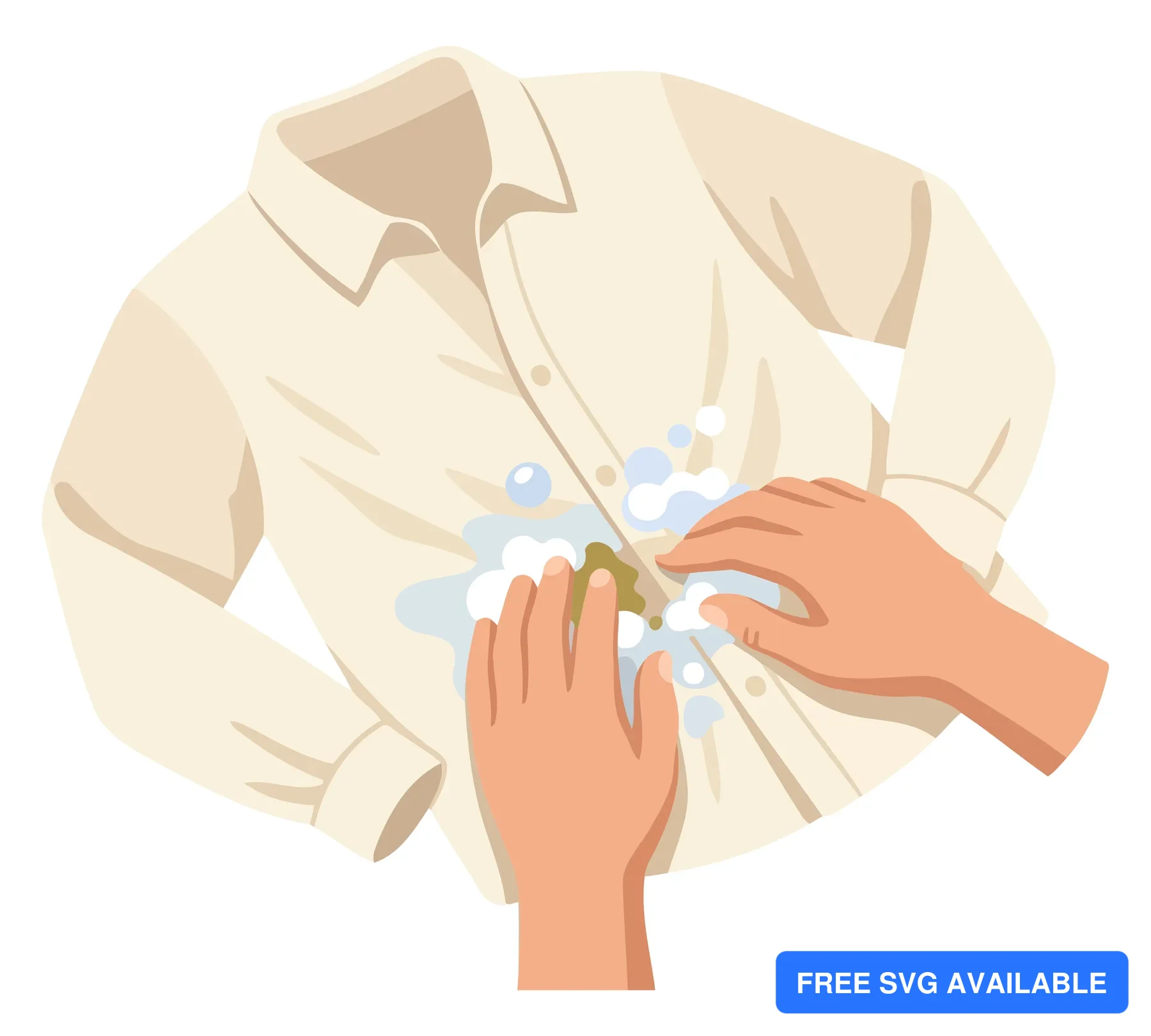 A person washing a shirt with soap bubbles in an illustration