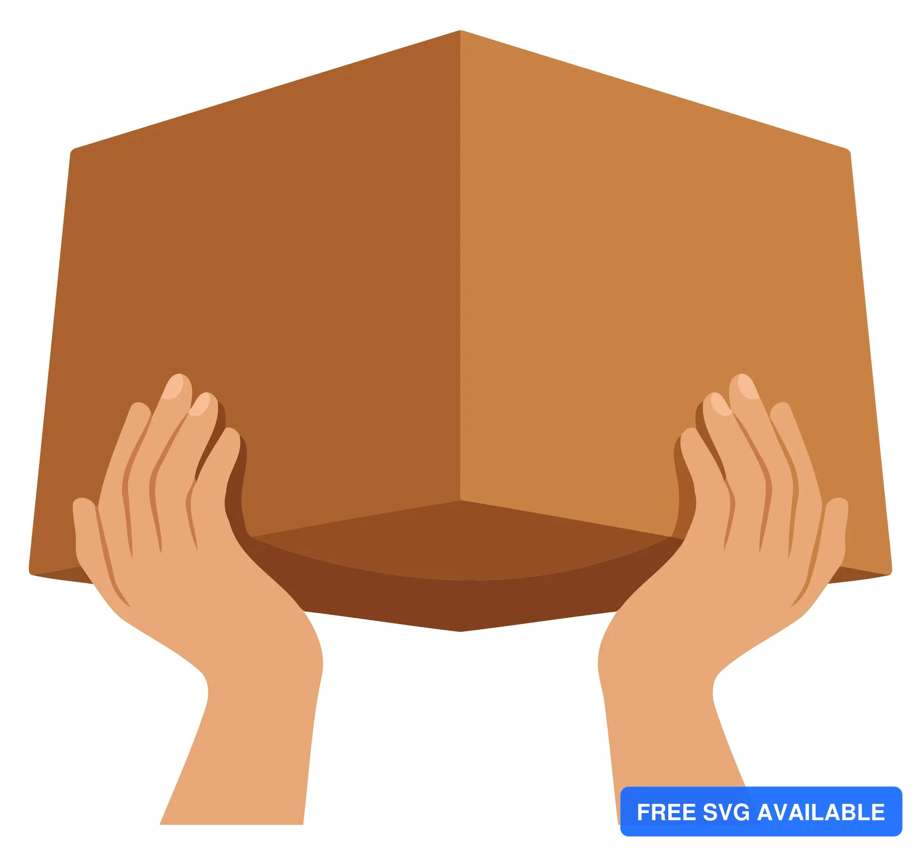 Two hands holding an open cardboard box with a flat bottom