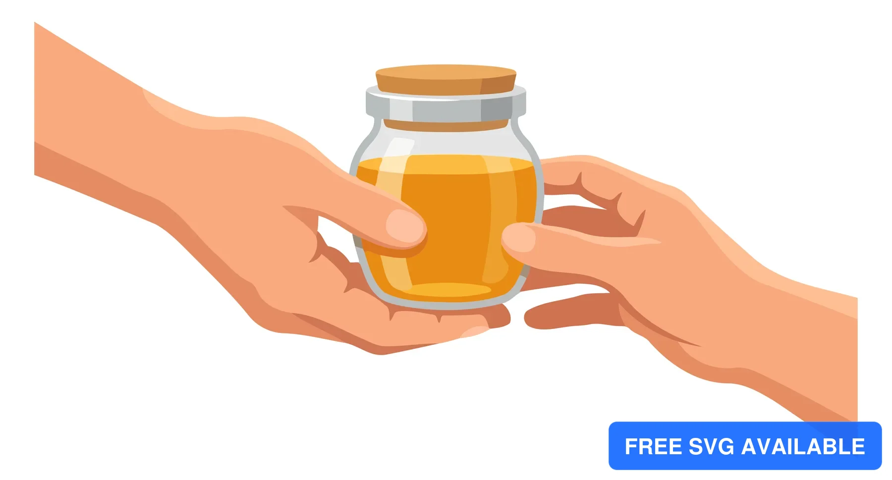 Two hands sharing a glass jar of fresh orange juice in an illustration