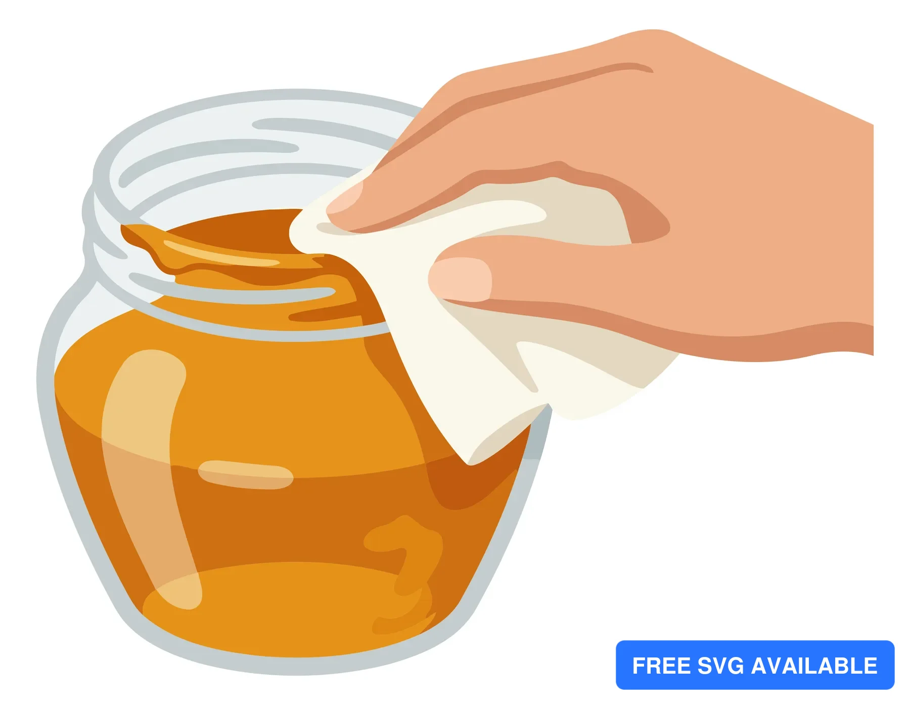 A hand pours honey from a glass jar onto a surface in an illustration