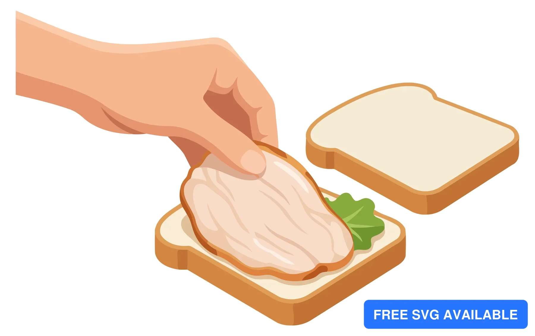 A hand spreads cream cheese on toast with parsley garnish in a clean vector illustration