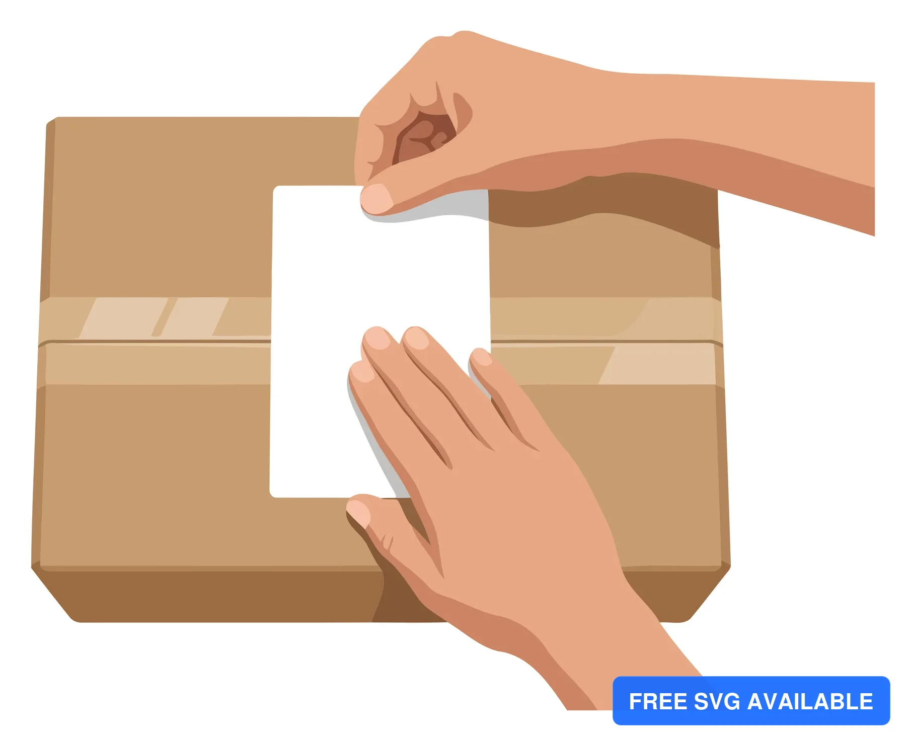 A person’s hands opening a cardboard box with a cut-out design