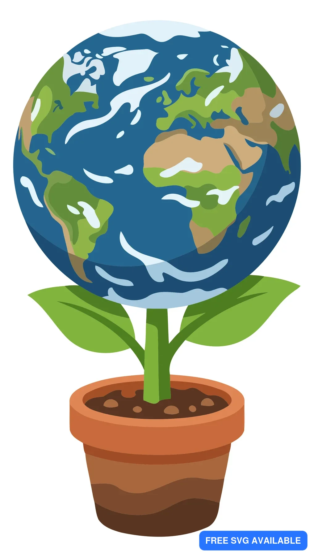 A stylized globe plant in a pot with green leaves and soil