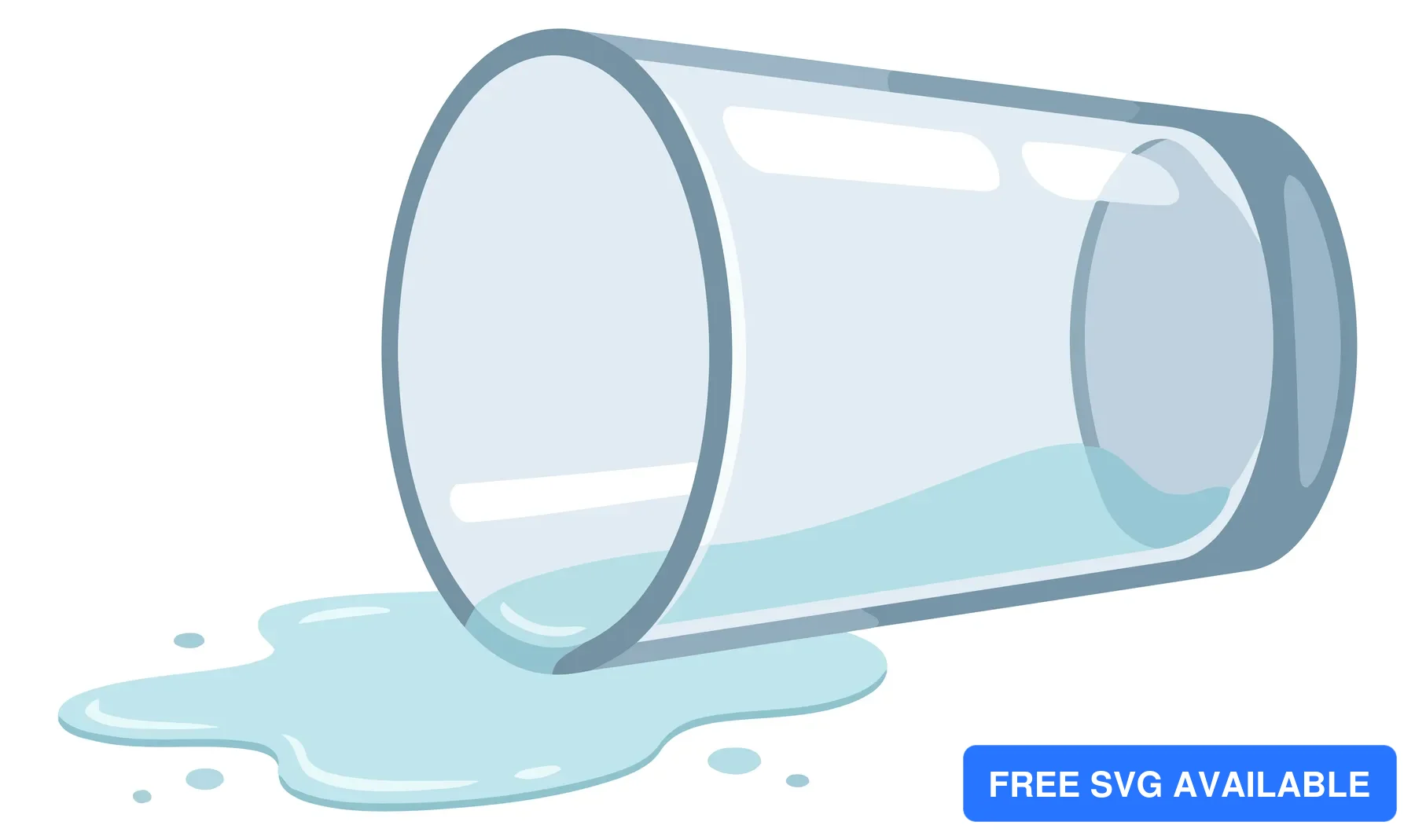 A flat design illustration of a glass cup with a blue liquid dripping from it