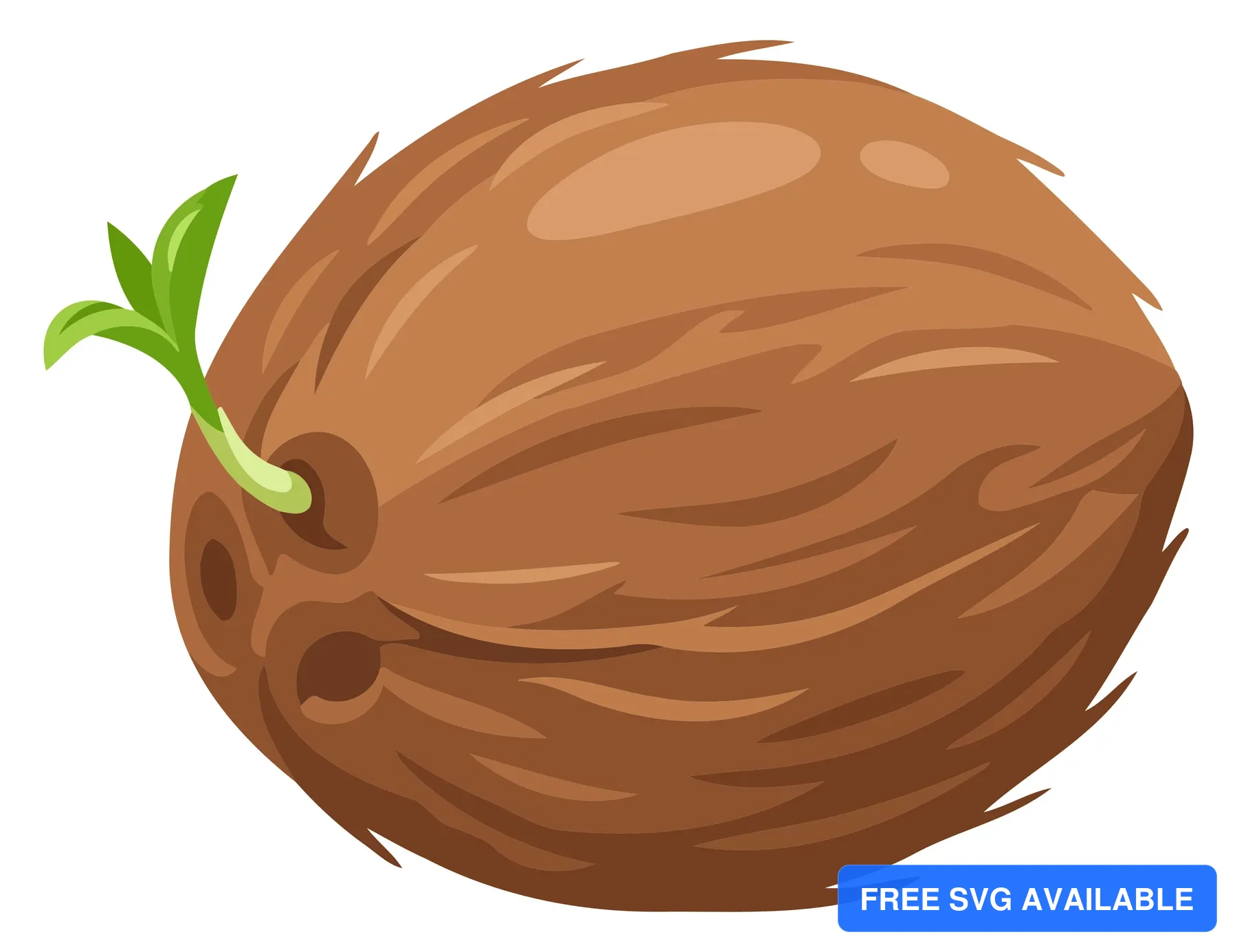 A stylized coconut with a green leaf sprouting from its top in a vector illustration