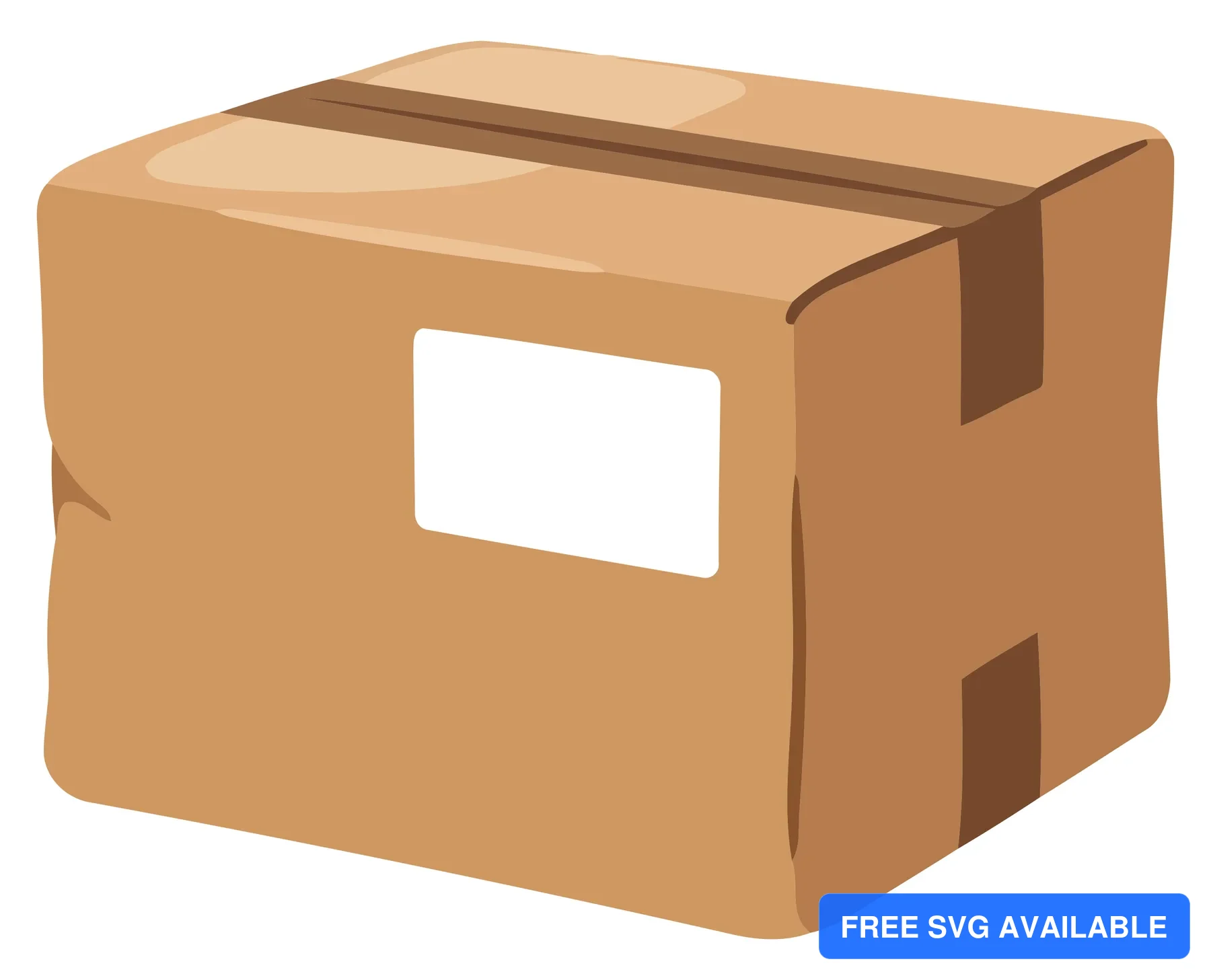 A flat design illustration of a brown cardboard shipping box with cut-out flaps