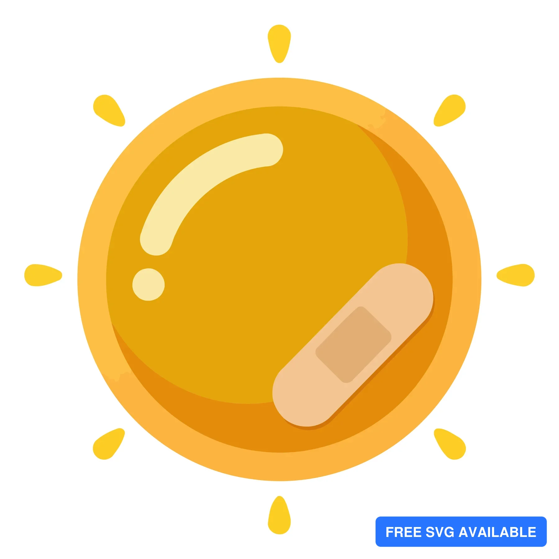 A sun icon with a bandage-like object inside, surrounded by sun rays
