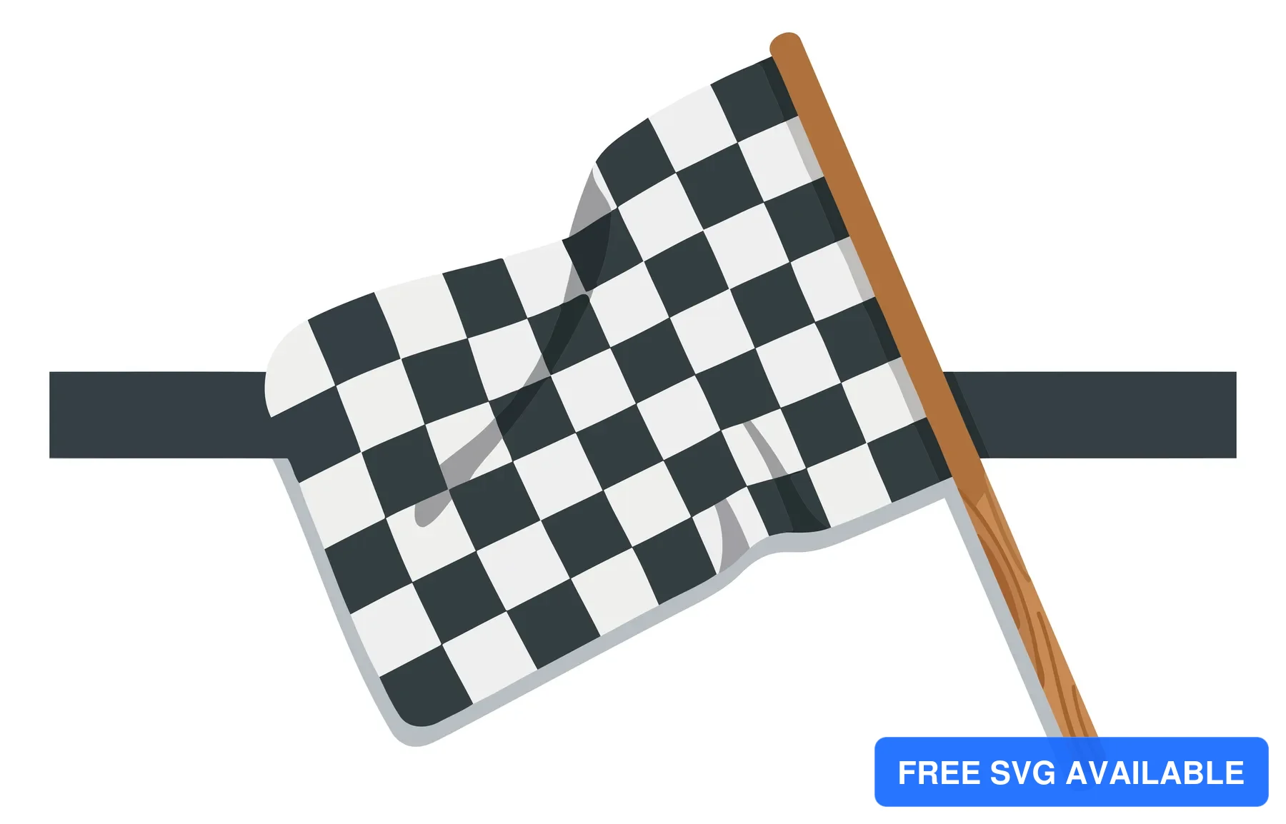 A checkered flag banner raised on a pole with a racing theme