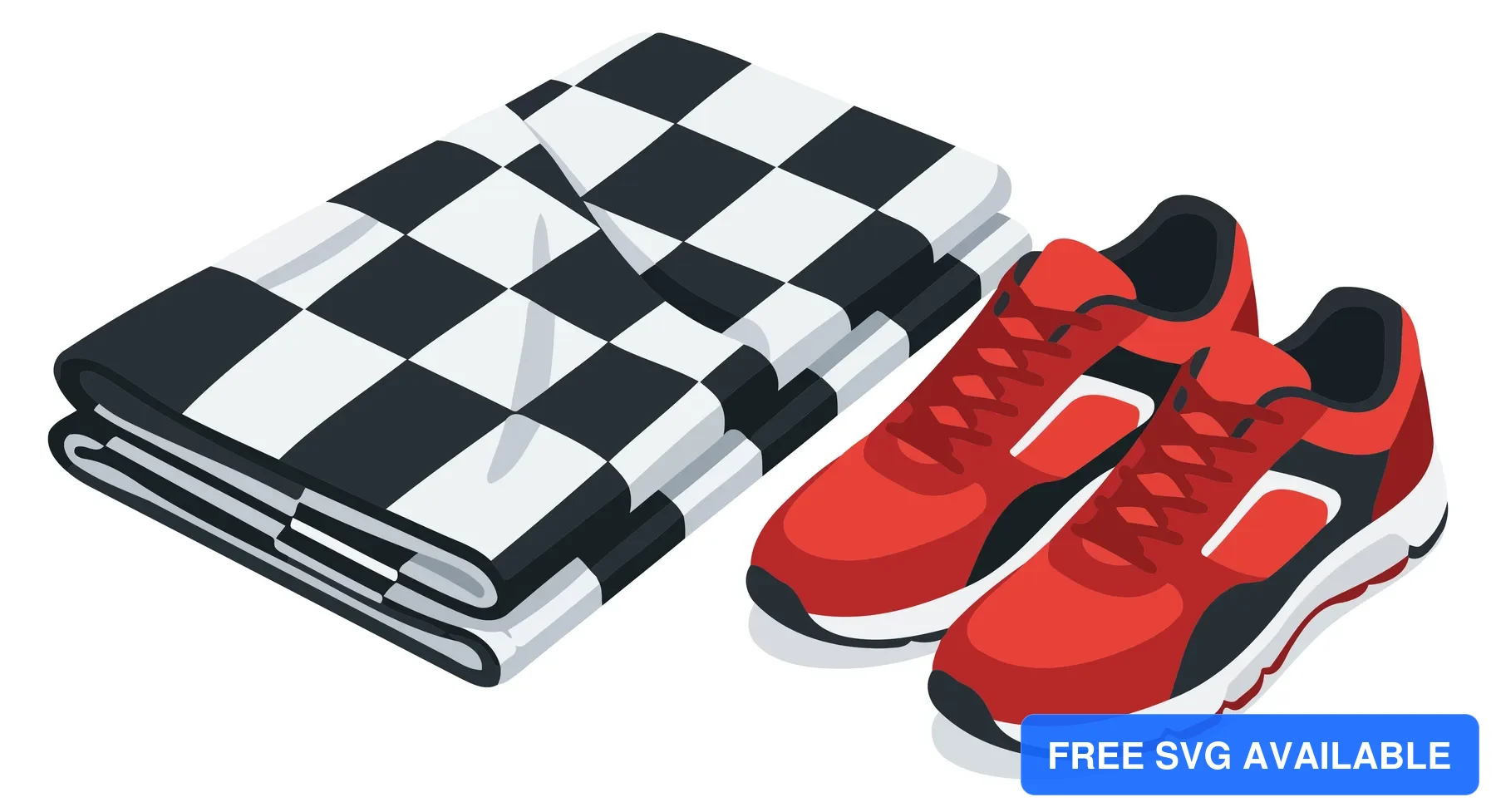 Checkered fabric with red athletic sneakers on a white background
