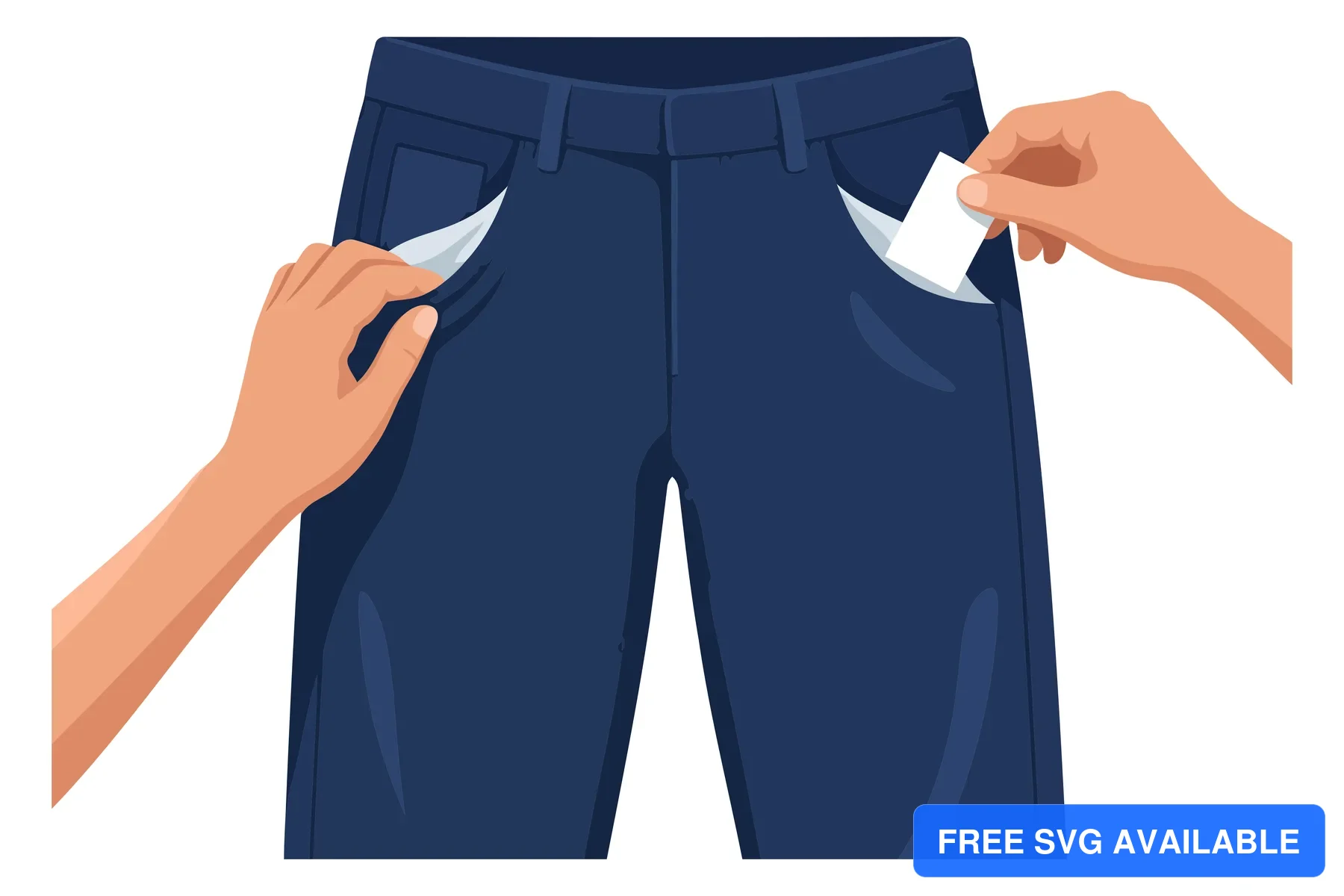 A hand pulling a folded paper from blue jeans pockets in a simple illustration