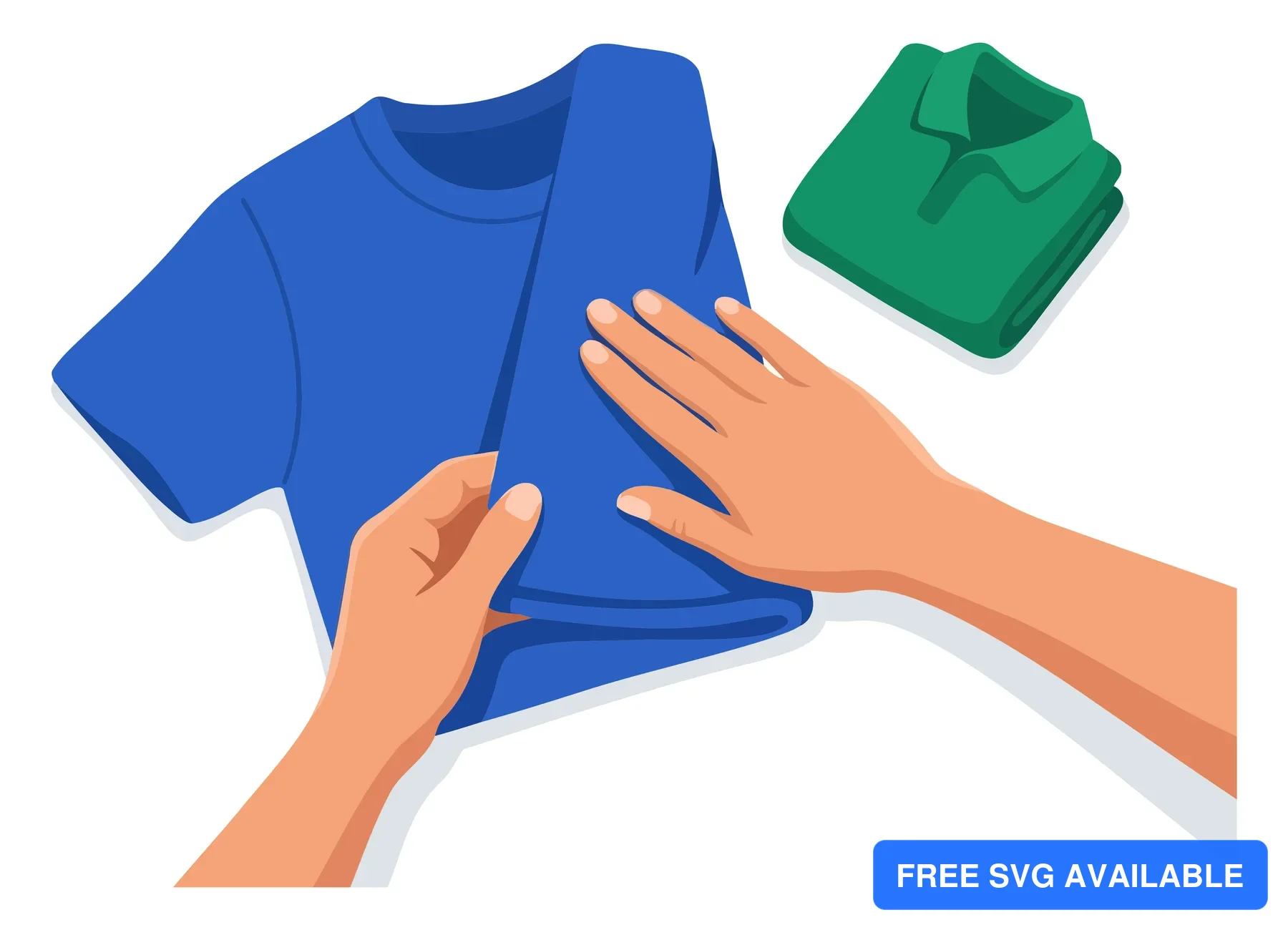 Hands adjusting a blue shirt collar with a green sweater in a stylized vector illustration