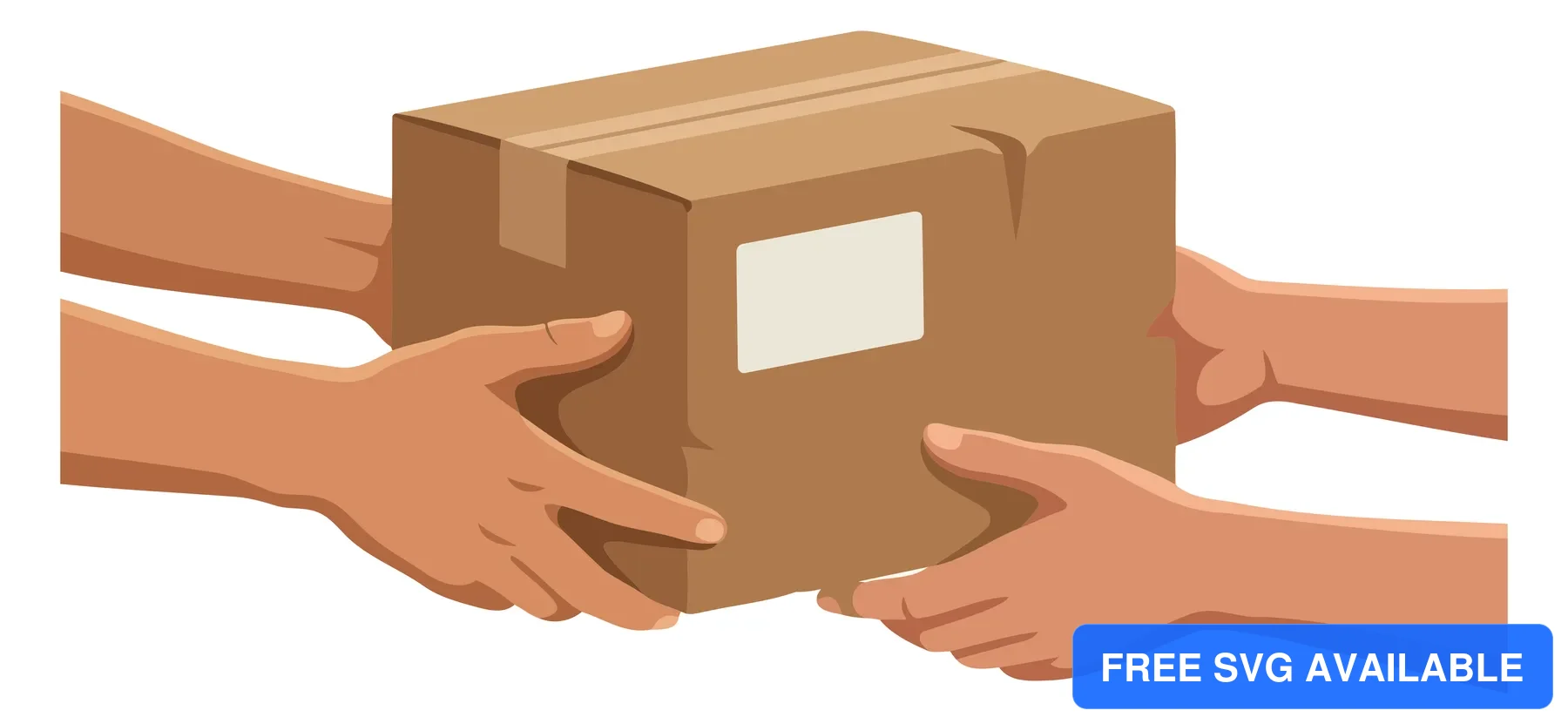 Two hands holding an open cardboard box with a window view