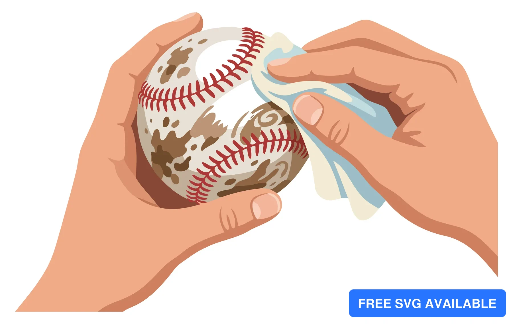 A hand cleans a vintage baseball with a cloth