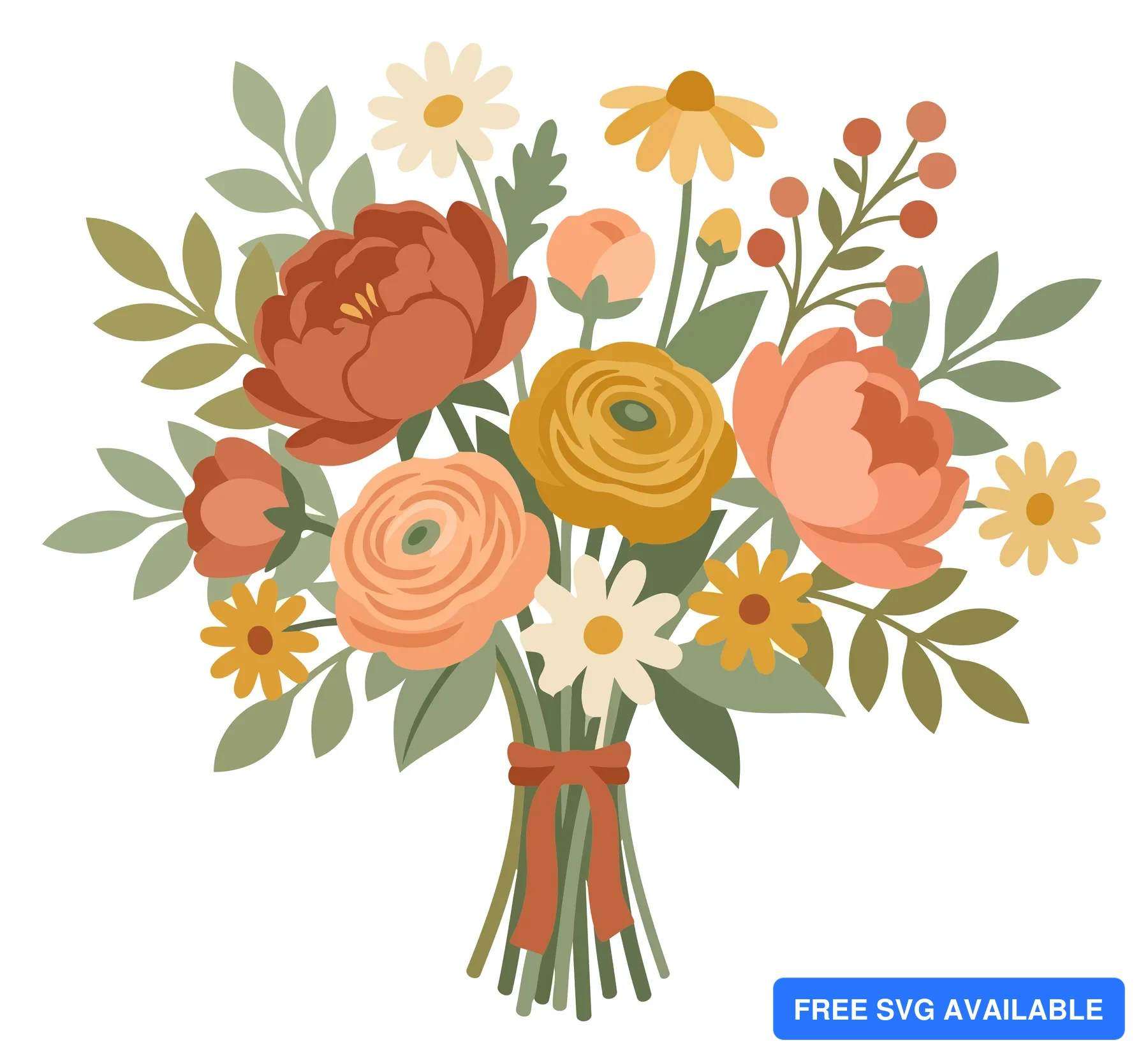 A bouquet of stylized flowers with pastel and warm tones, including roses and greenery in an artistic arrangement