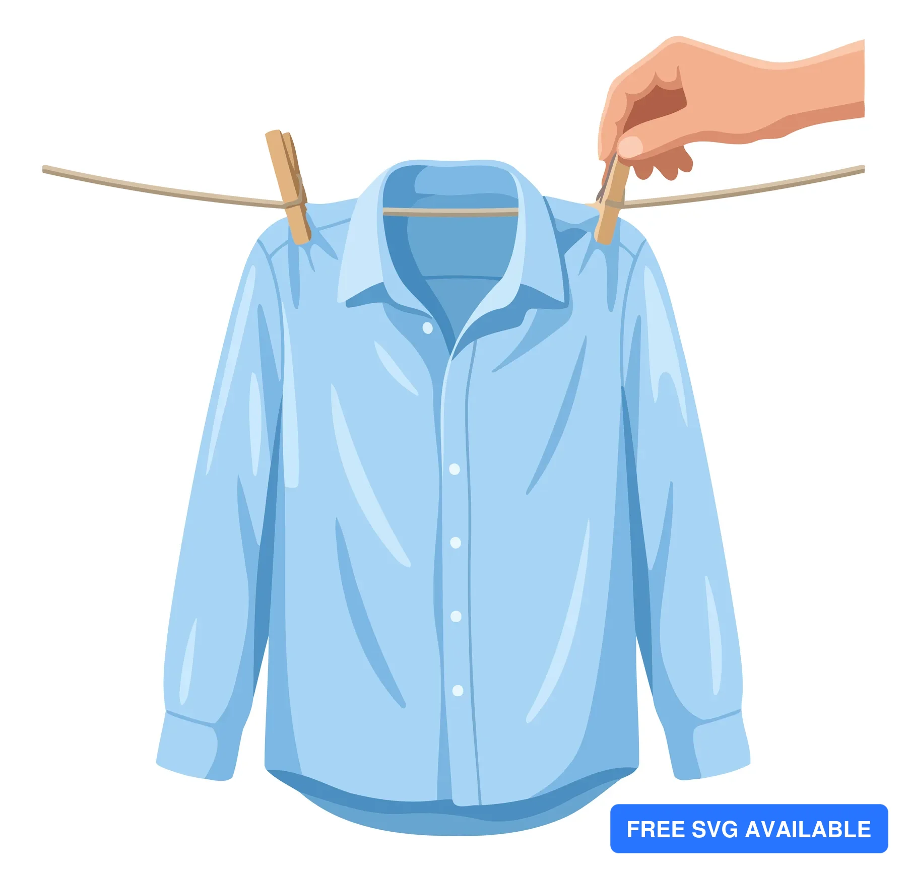 A light blue button-up shirt displayed on clothespins in a clean illustration
