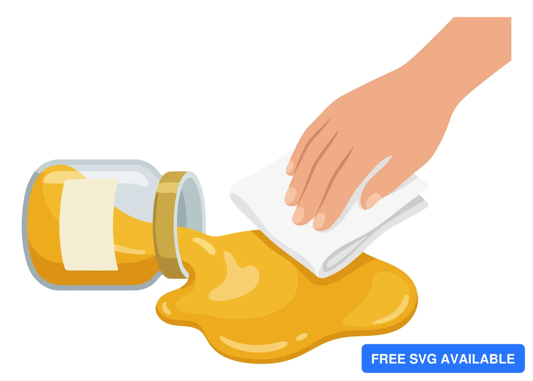 A hand pouring yellow liquid onto a flat surface in an abstract illustration style