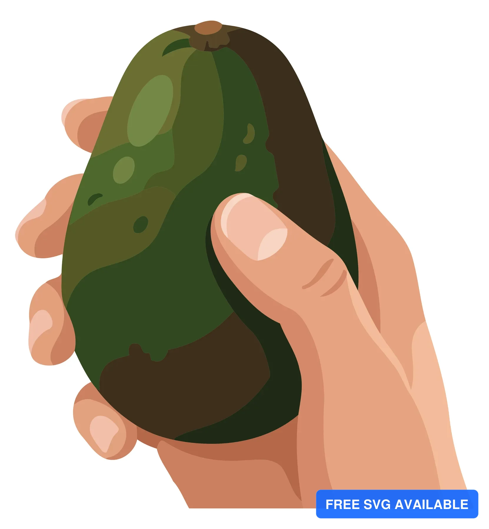A hand holds a stylized green vegetable with a textured surface