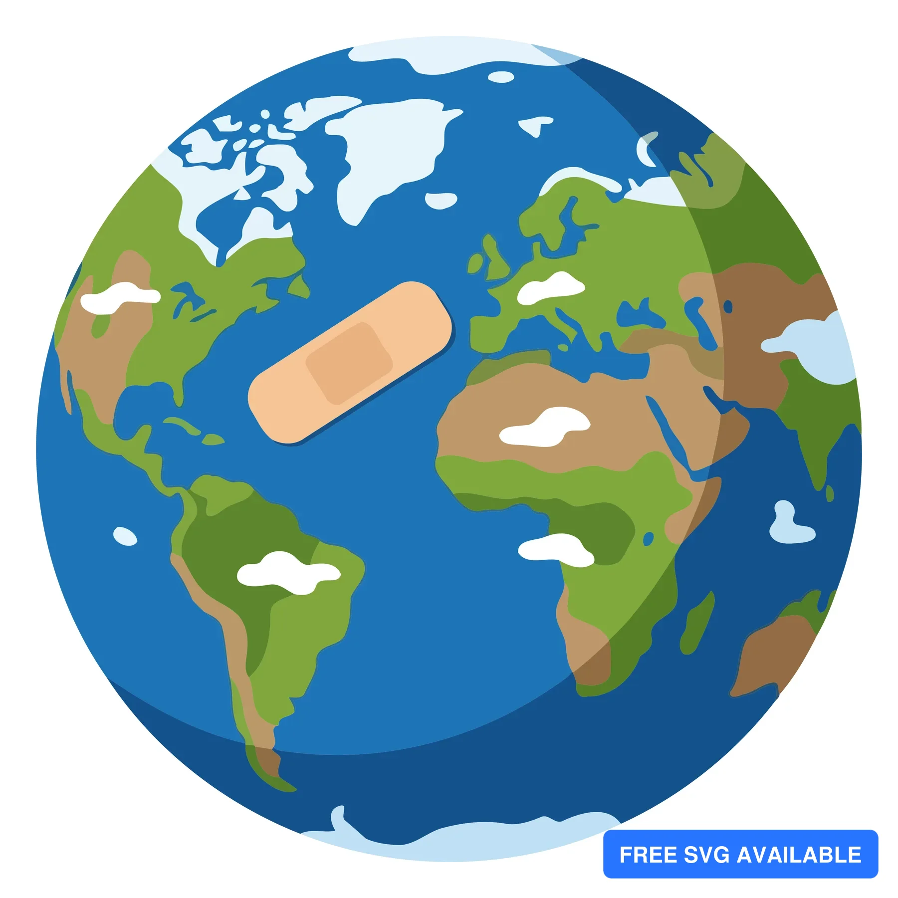 A stylized globe with a medical bandage placed over part of the Americas